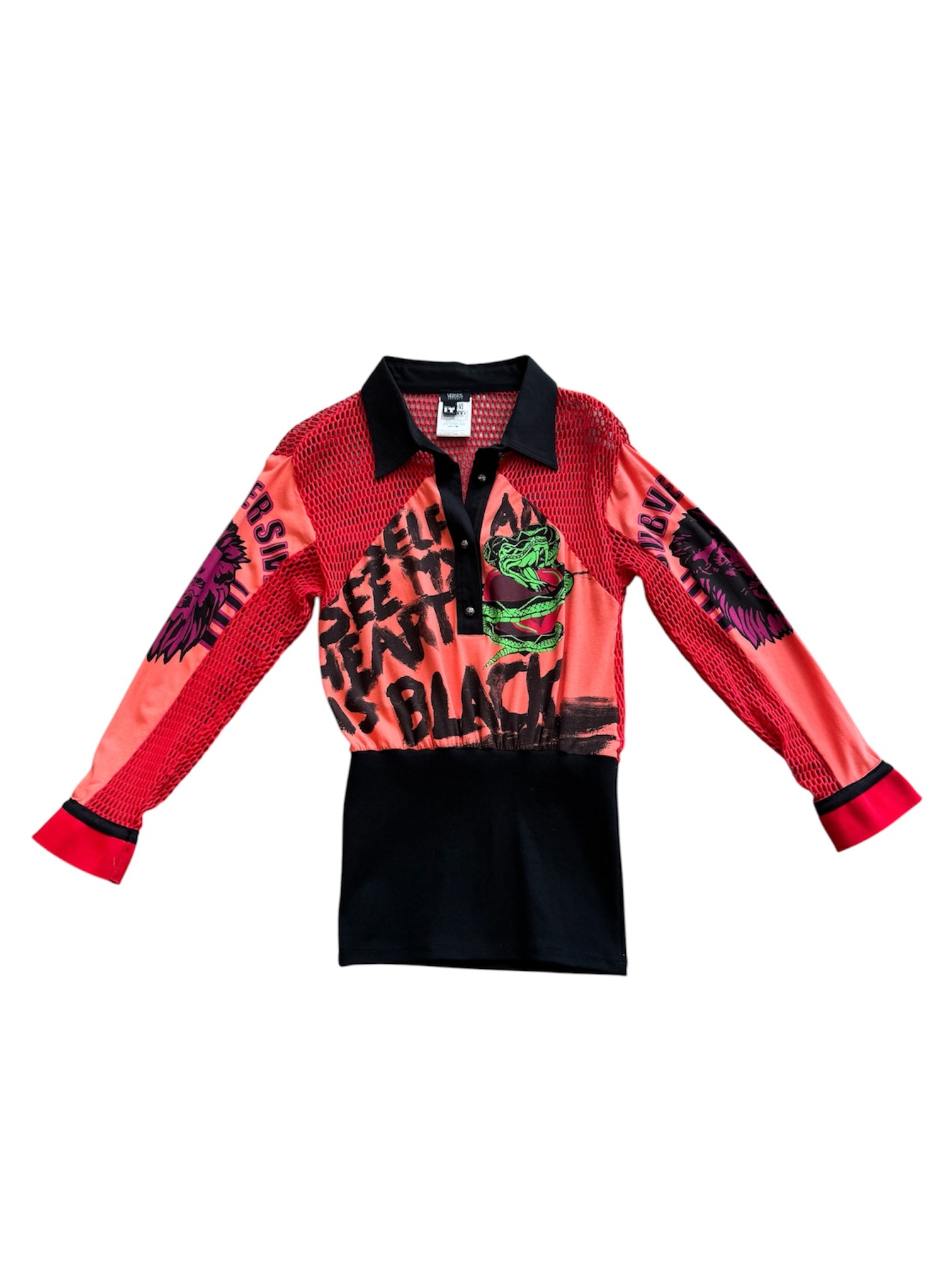 BLACK/ORANGE FISHNET L/S TOP/MINI DRESS