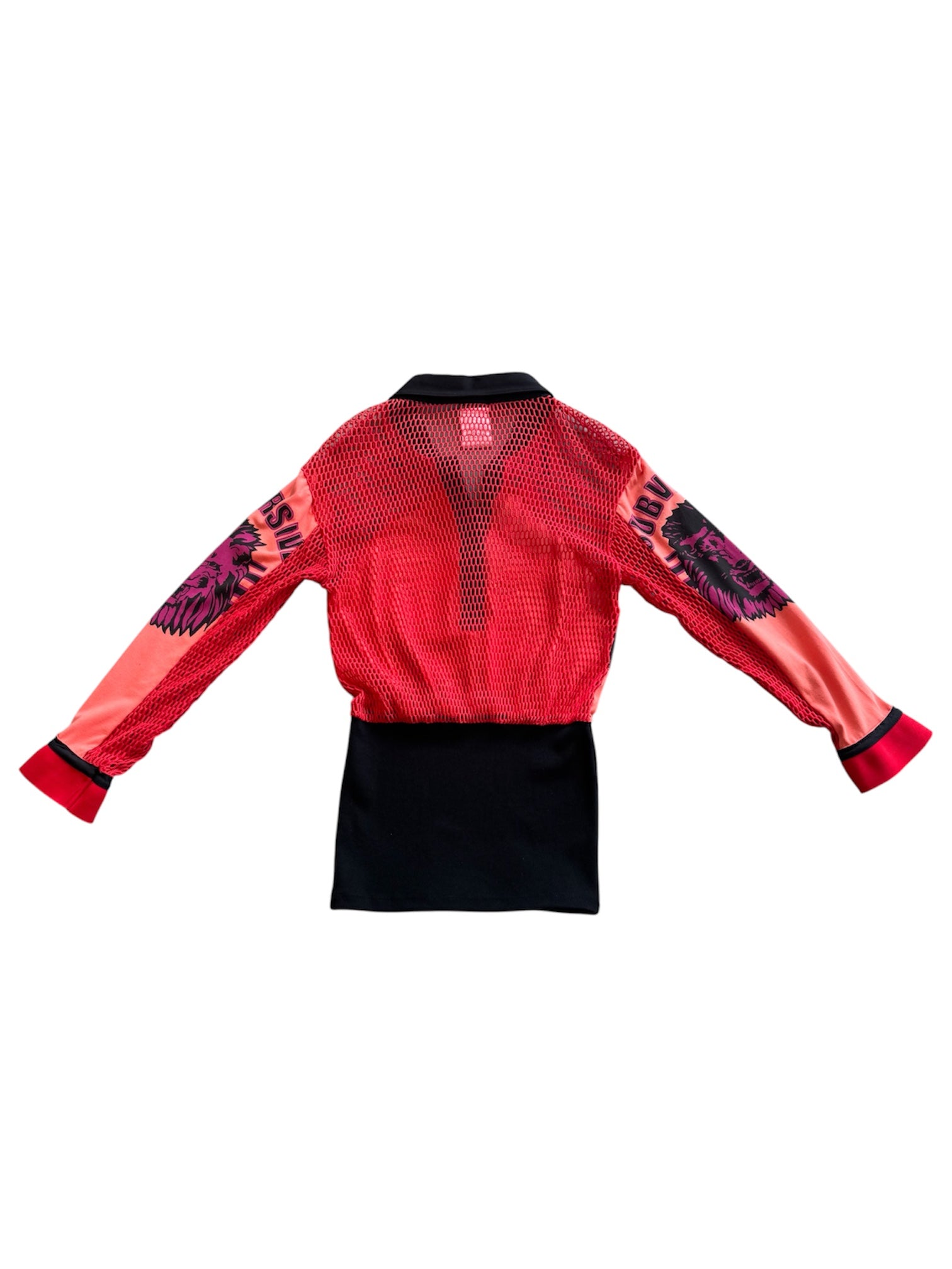 BLACK/ORANGE FISHNET L/S TOP/MINI DRESS