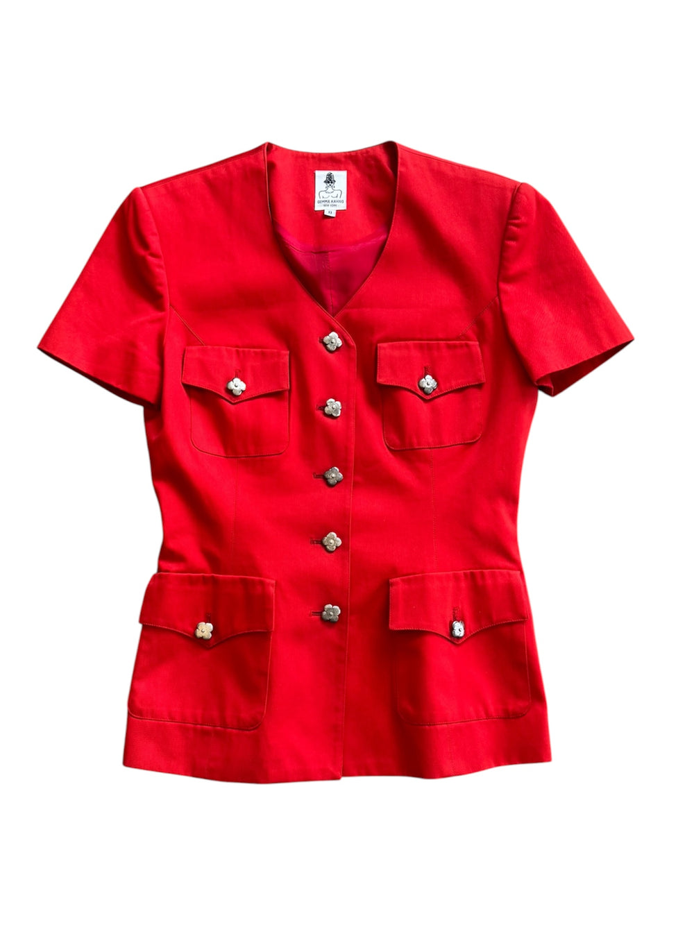 80/90S RED CORSETED LACE UP S/S BUTTON DOWN