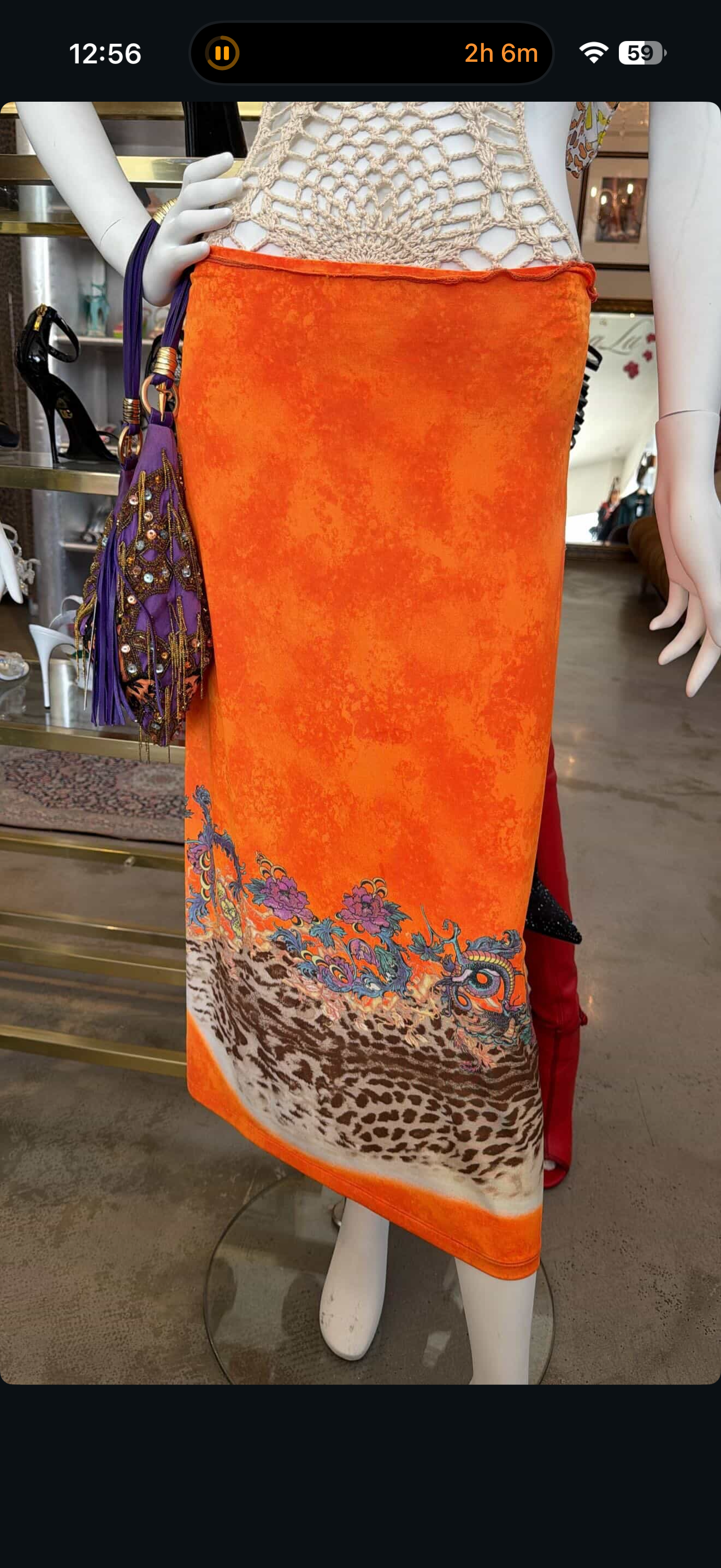 90s ORANGE CHEETAH DRAGON PRINT MAXI SKIRT