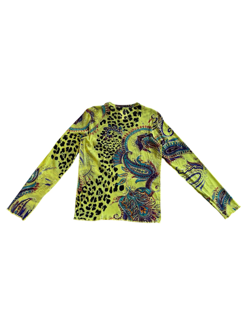 MESH GREEN ANIMAL & PAISLEY PRINTED L/S TOP