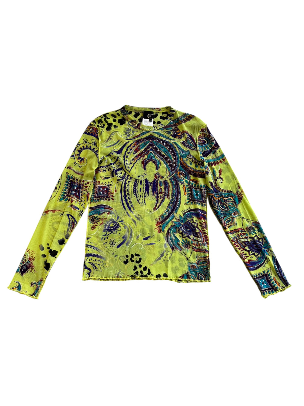 MESH GREEN ANIMAL & PAISLEY PRINTED L/S TOP