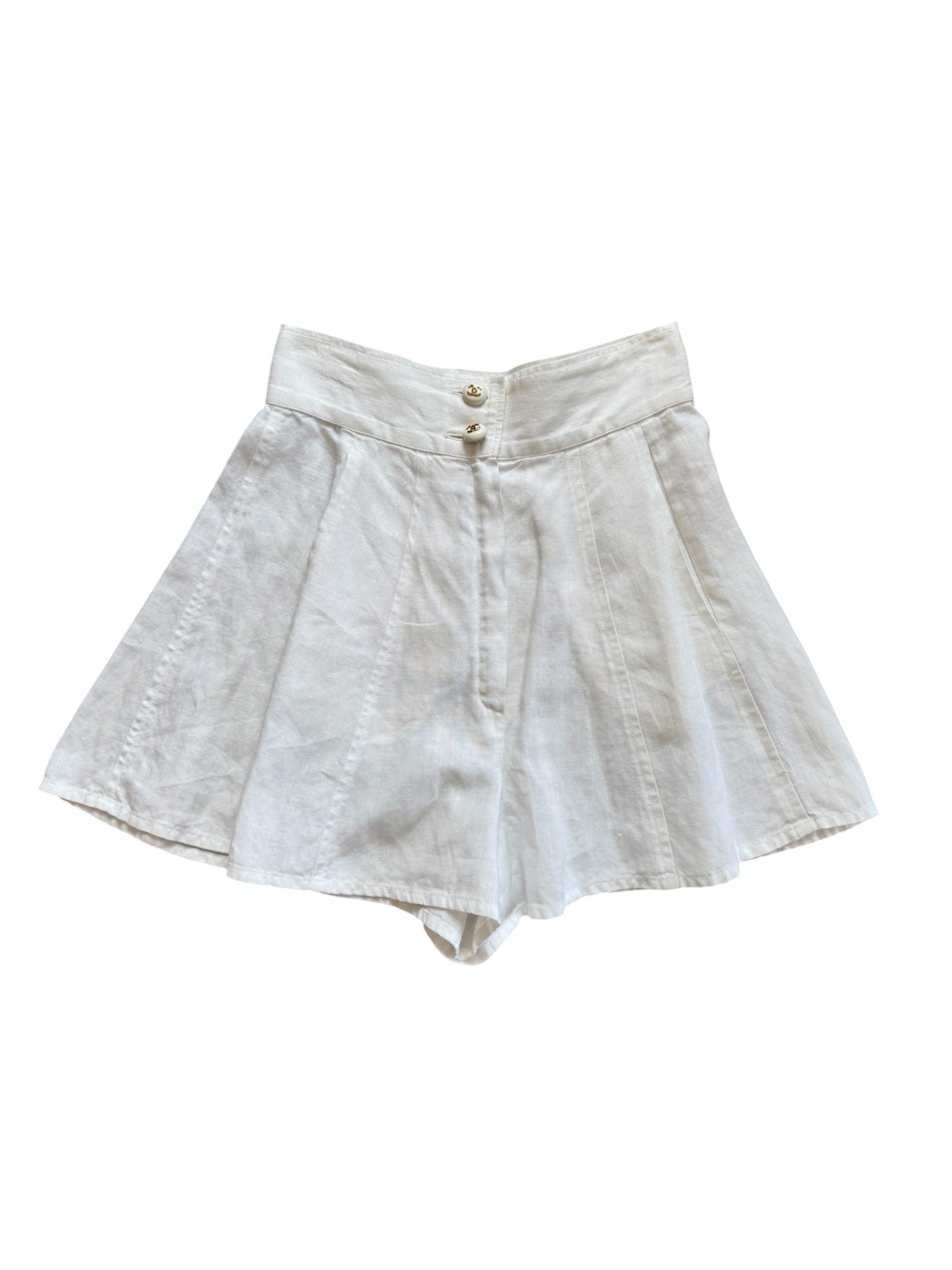 SS91/93 WHITE LINEN PLEATED HIGH WAISTED SHORTS @JCCG