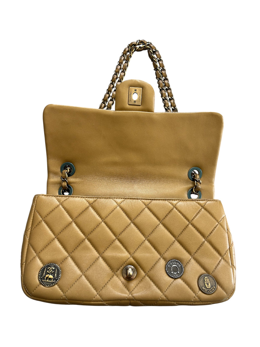 2015 PARIS-DUBAI COIN MEDALLION GOLD FLAP BAG (AS IS)