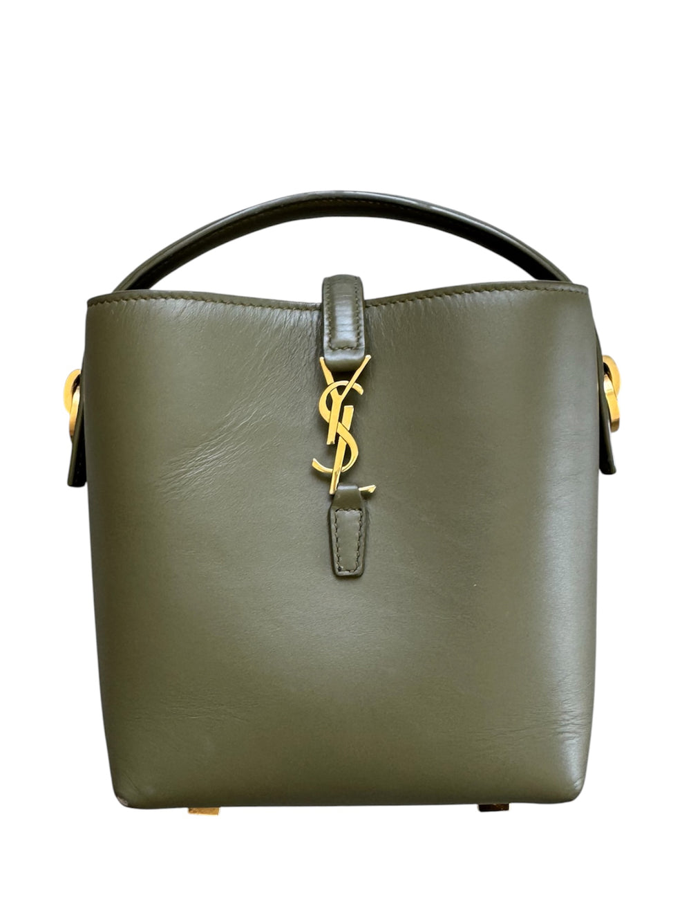 LE 37 MINI GREEN LEATHER BUCKET BAG W CROSSBODY