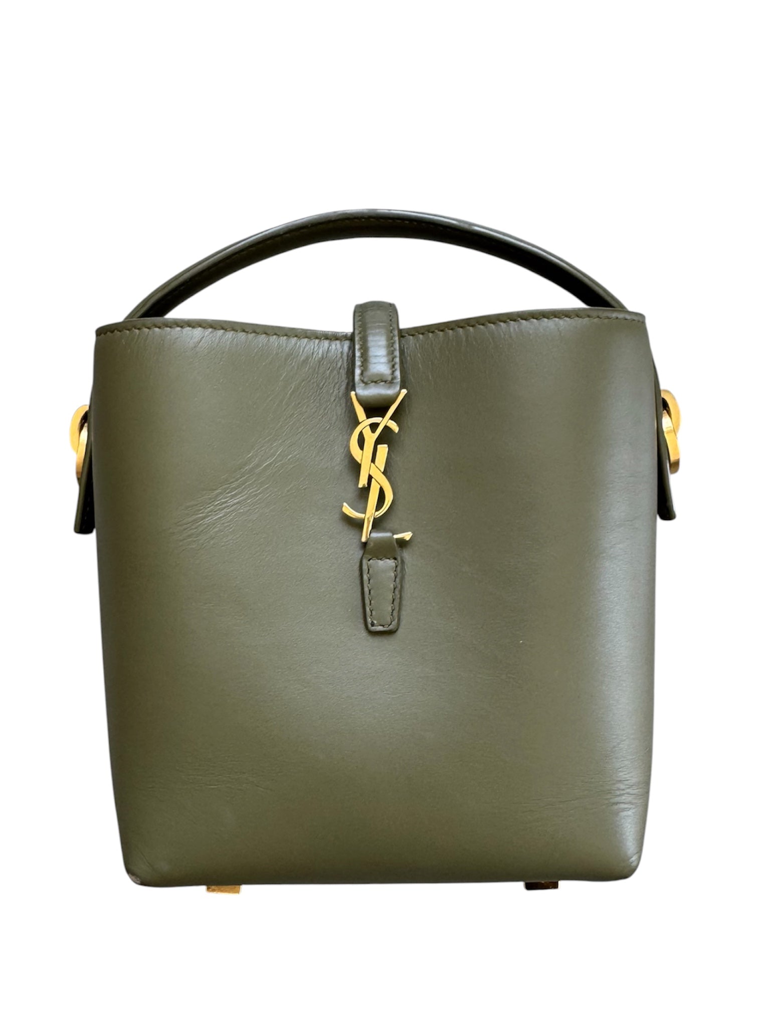 LE 37 MINI GREEN LEATHER BUCKET BAG W CROSSBODY
