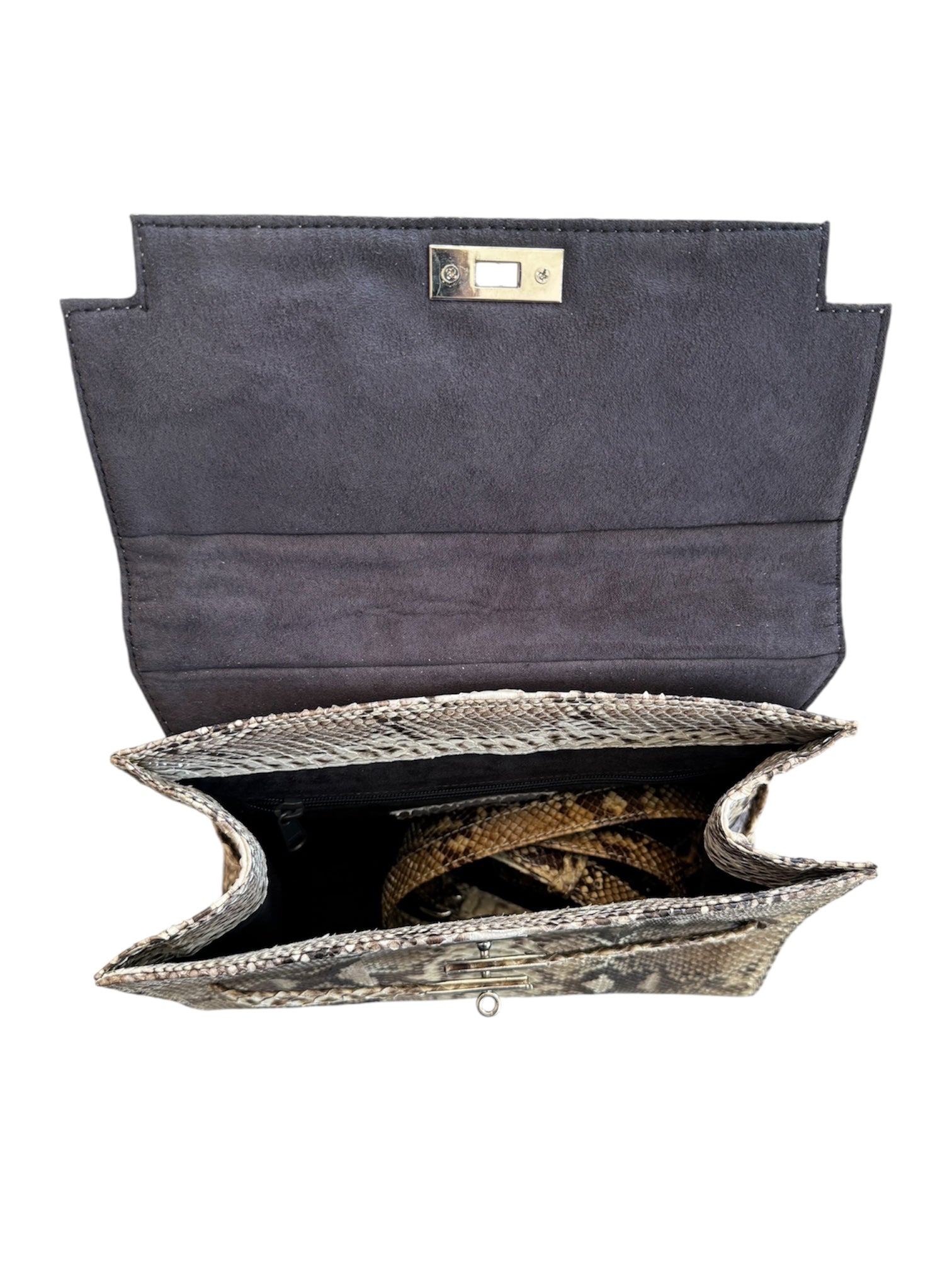 BROWN/BEIGE PYTHON TOP HANDLE BAG(KELLY STYLE)@MMC