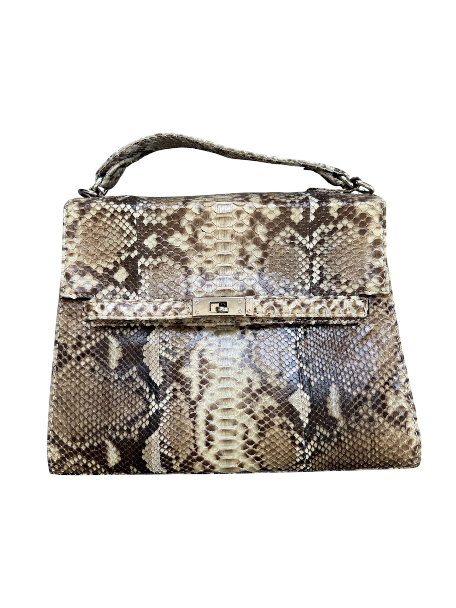 BROWN/BEIGE PYTHON TOP HANDLE BAG(KELLY STYLE)@MMC