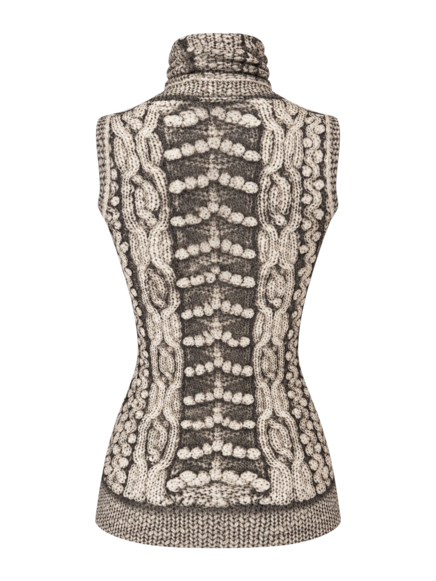 CABLE KNIT PRINT SLEEVELESS TURTLENECK MESH TOP (AS IS)