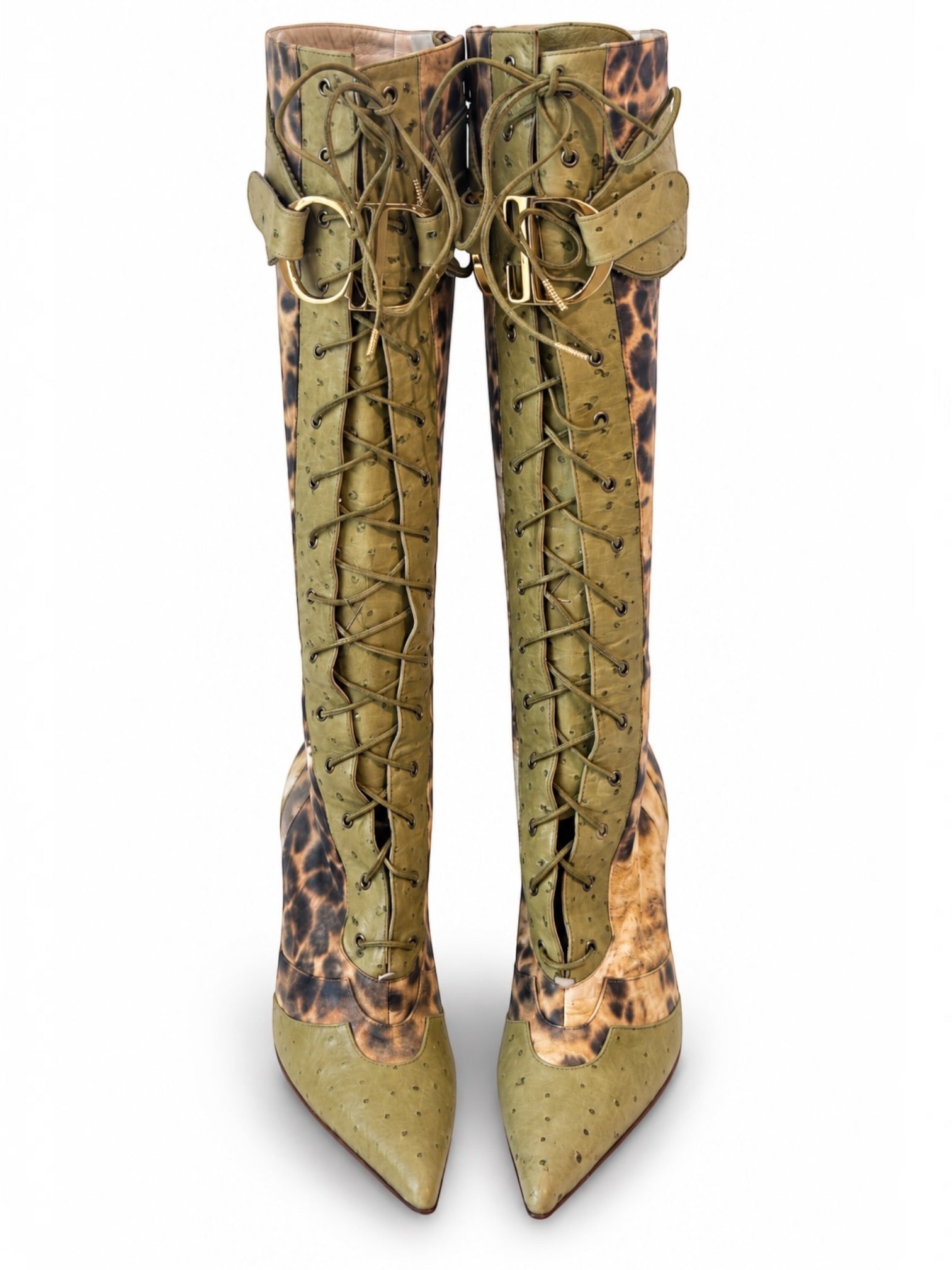 FW00 OSTRICH & LEATHER CHEETAH LACE UP 'CD' BOOTS