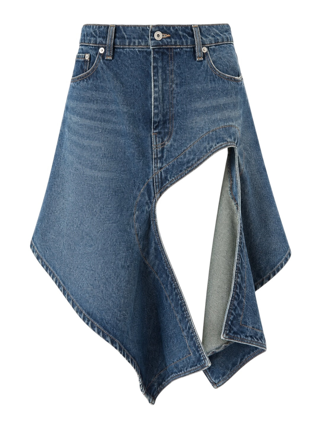 ASYMMETRICAL DRAPED DENIM MINI SKIRT