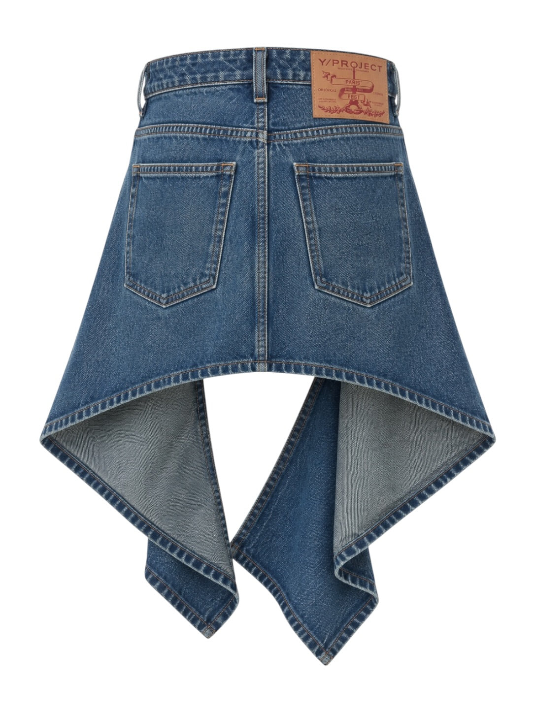 ASYMMETRICAL DRAPED DENIM MINI SKIRT