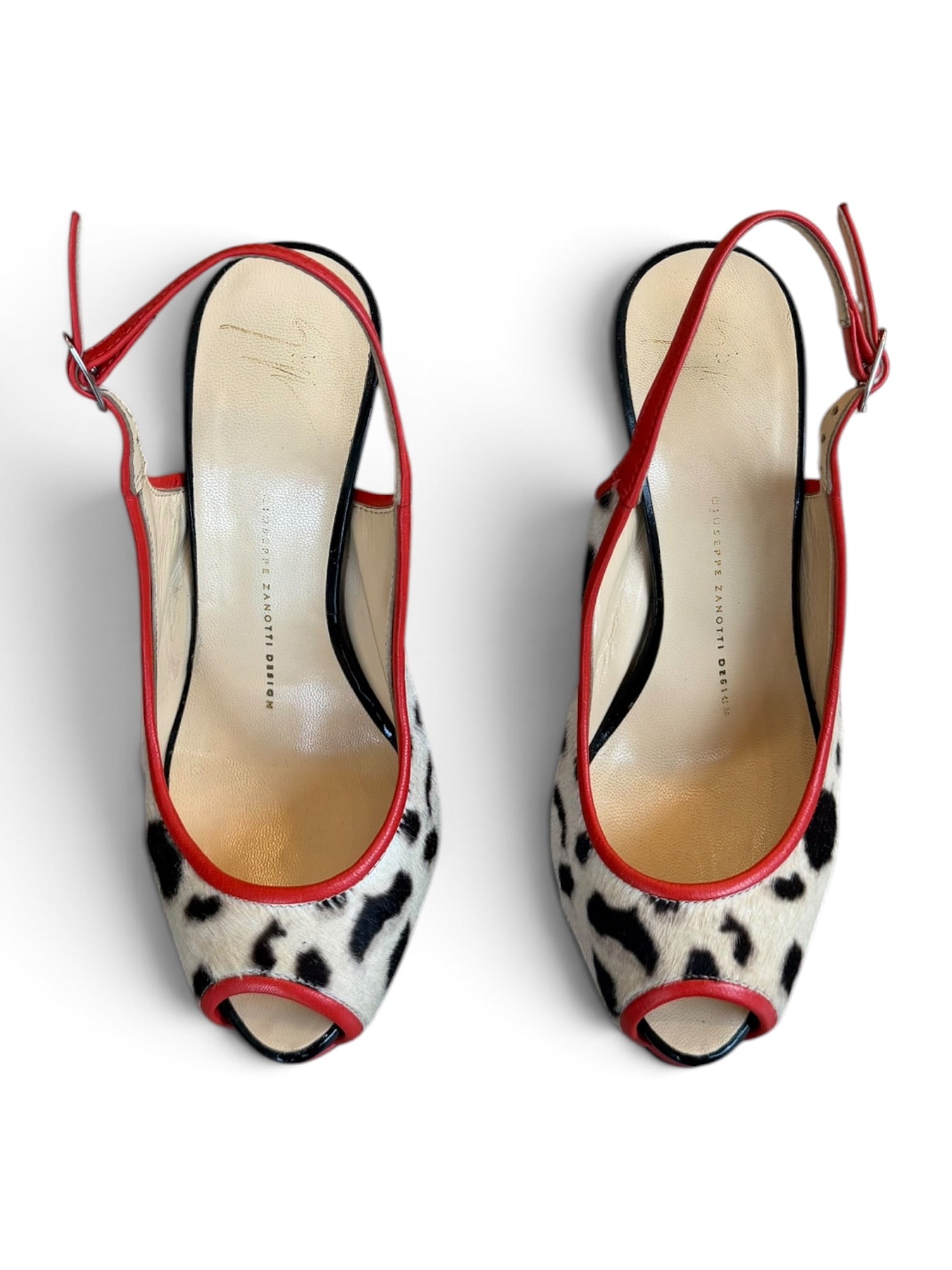 CHEETAH CALFHAIR & ORANGE TRIM PEEP TOE PUMPS