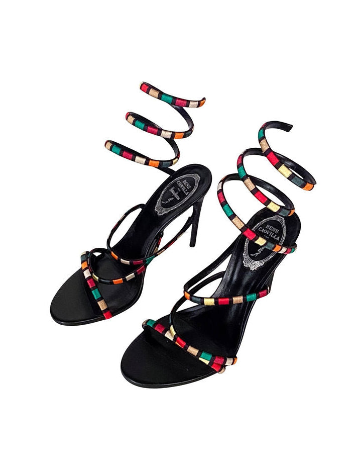 SATIN CARNAVAL WRAP AROUND HEELS