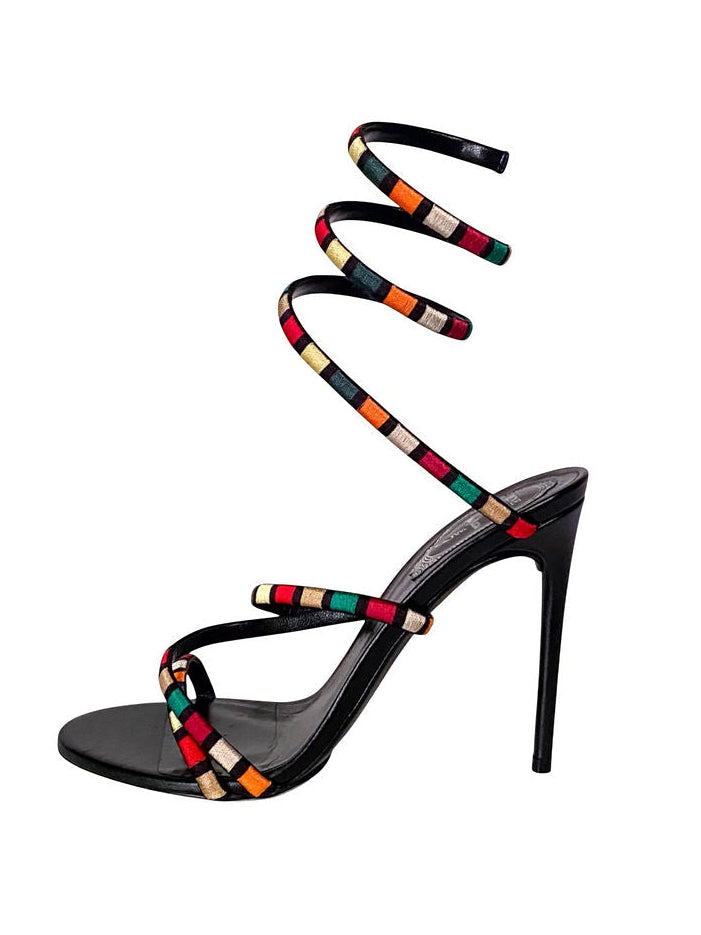 SATIN CARNAVAL WRAP AROUND HEELS