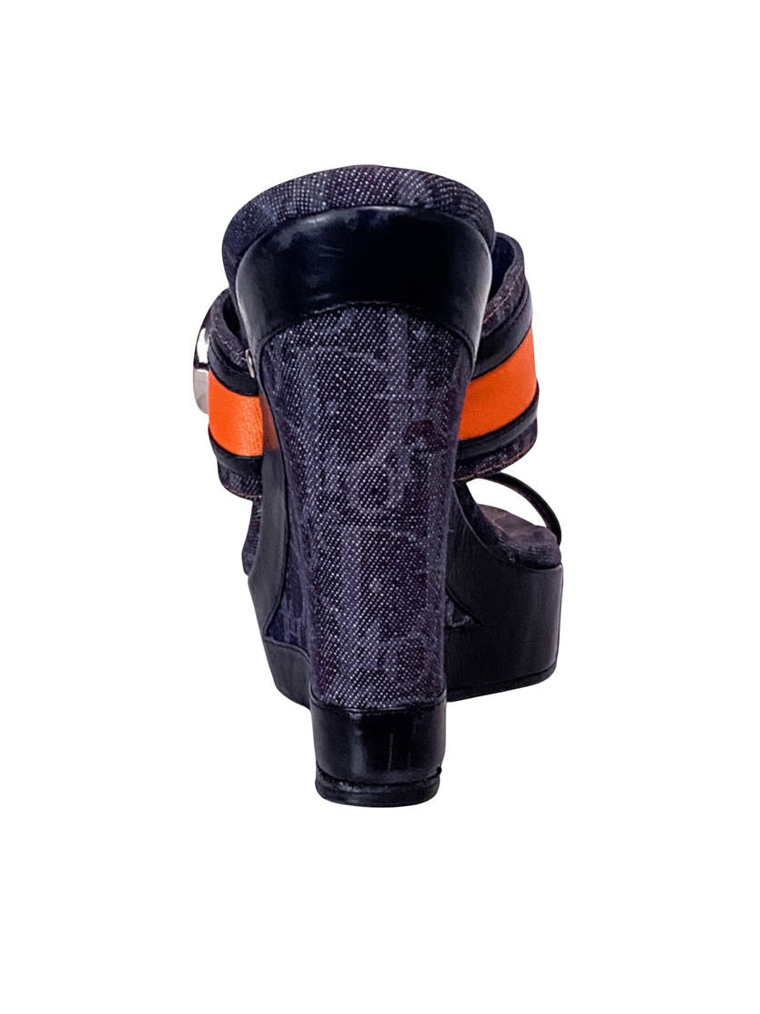 SS06 NAVY MONOGRAM GALLIANO FLIGHT WEDGES
