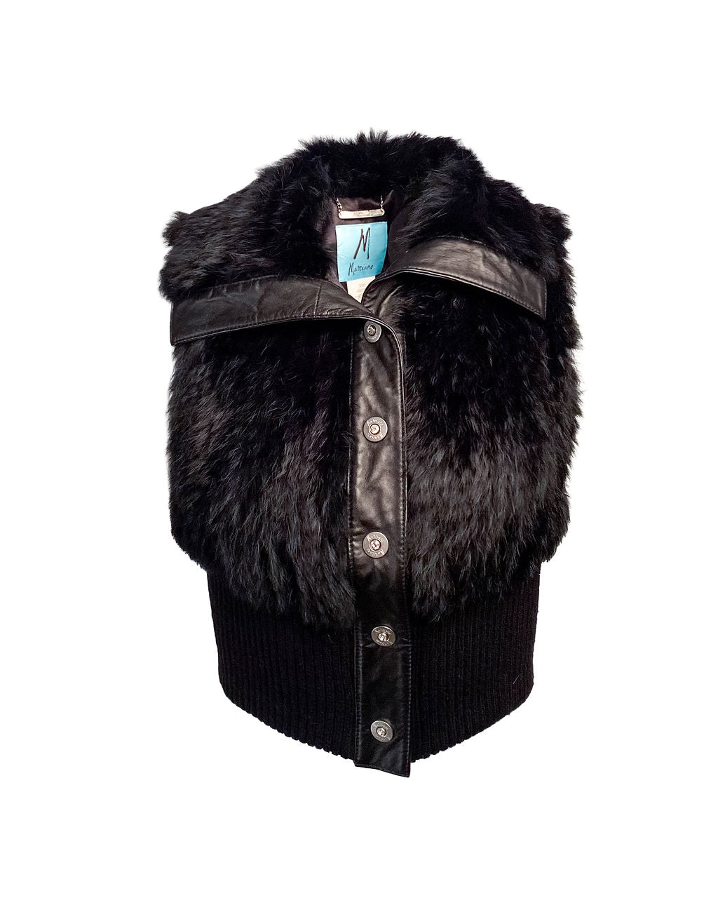 BLACK RABBIT FUR BUTTON UP VEST