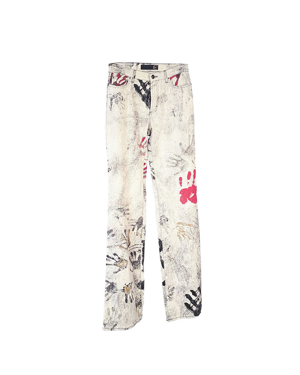 HAND PRINT WHITE PAINTED JEANS