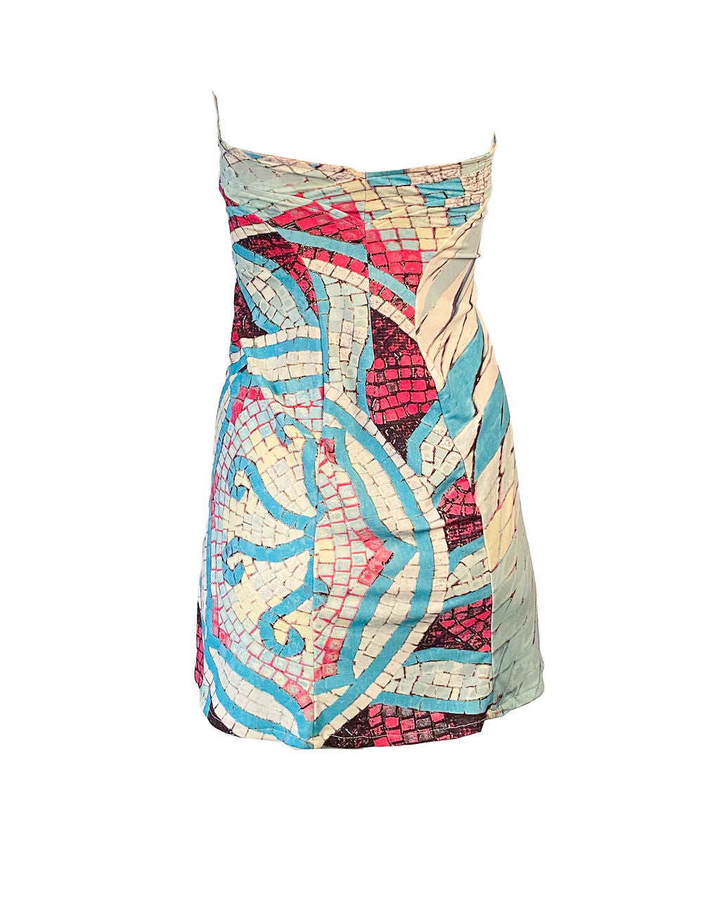 SS04 SILK/COTTON BLUE FEATHER PRINTED MINI DRESS