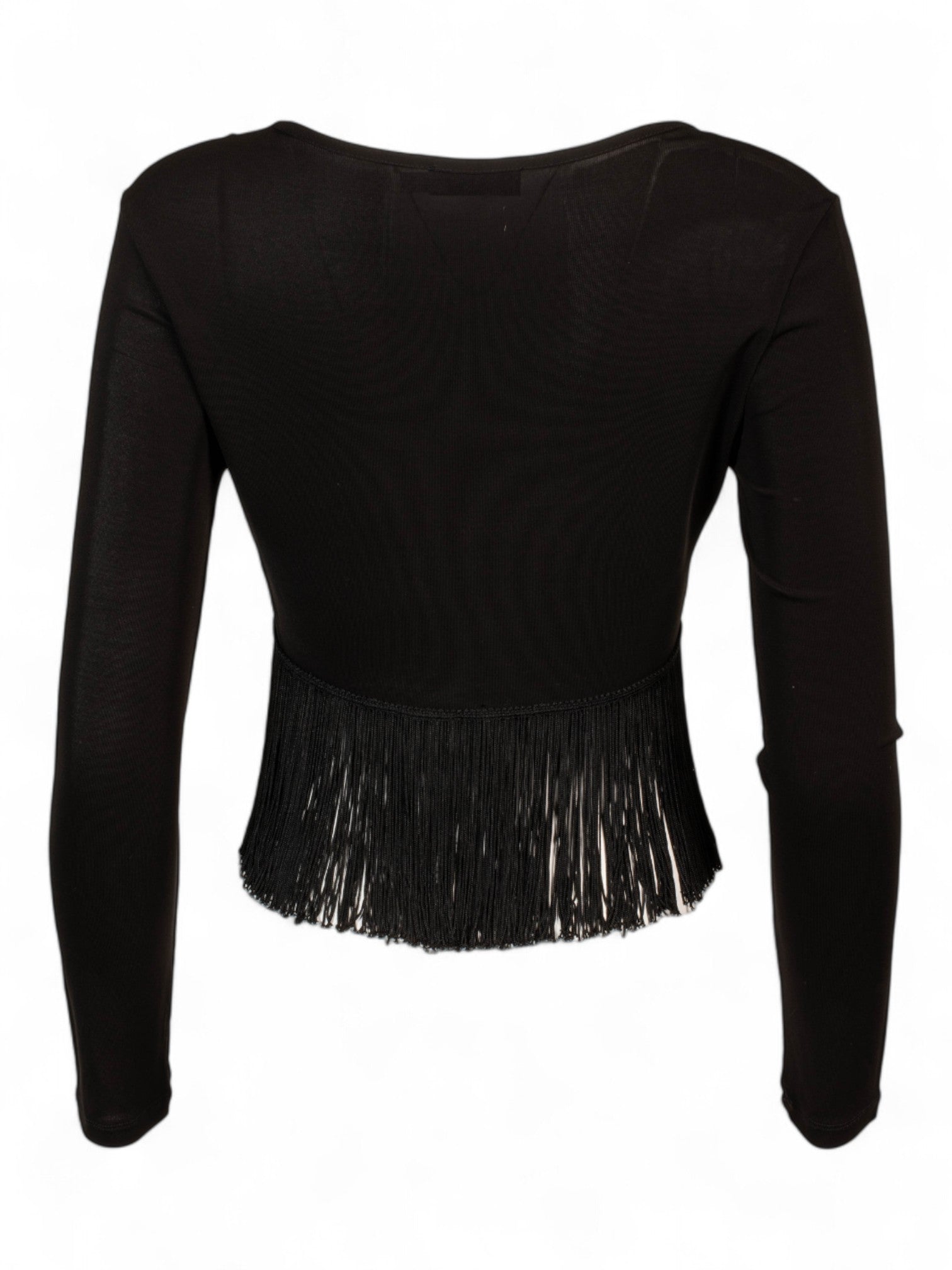 BLACK FRINGE BUTTON DOWN CARDIGAN