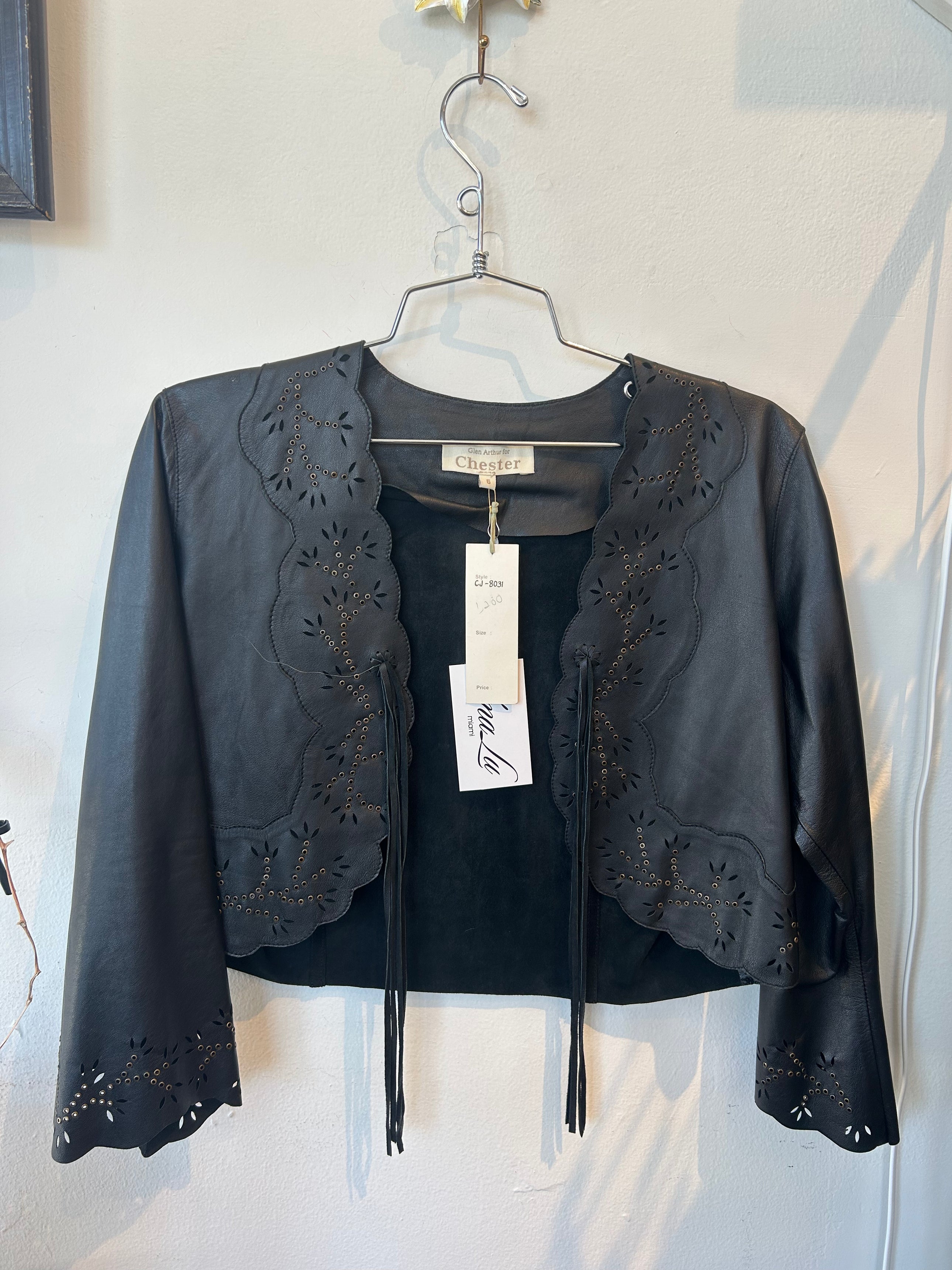 BLACK STUD/PERFORATED LEATHER BOLERO (nwt) @MMC