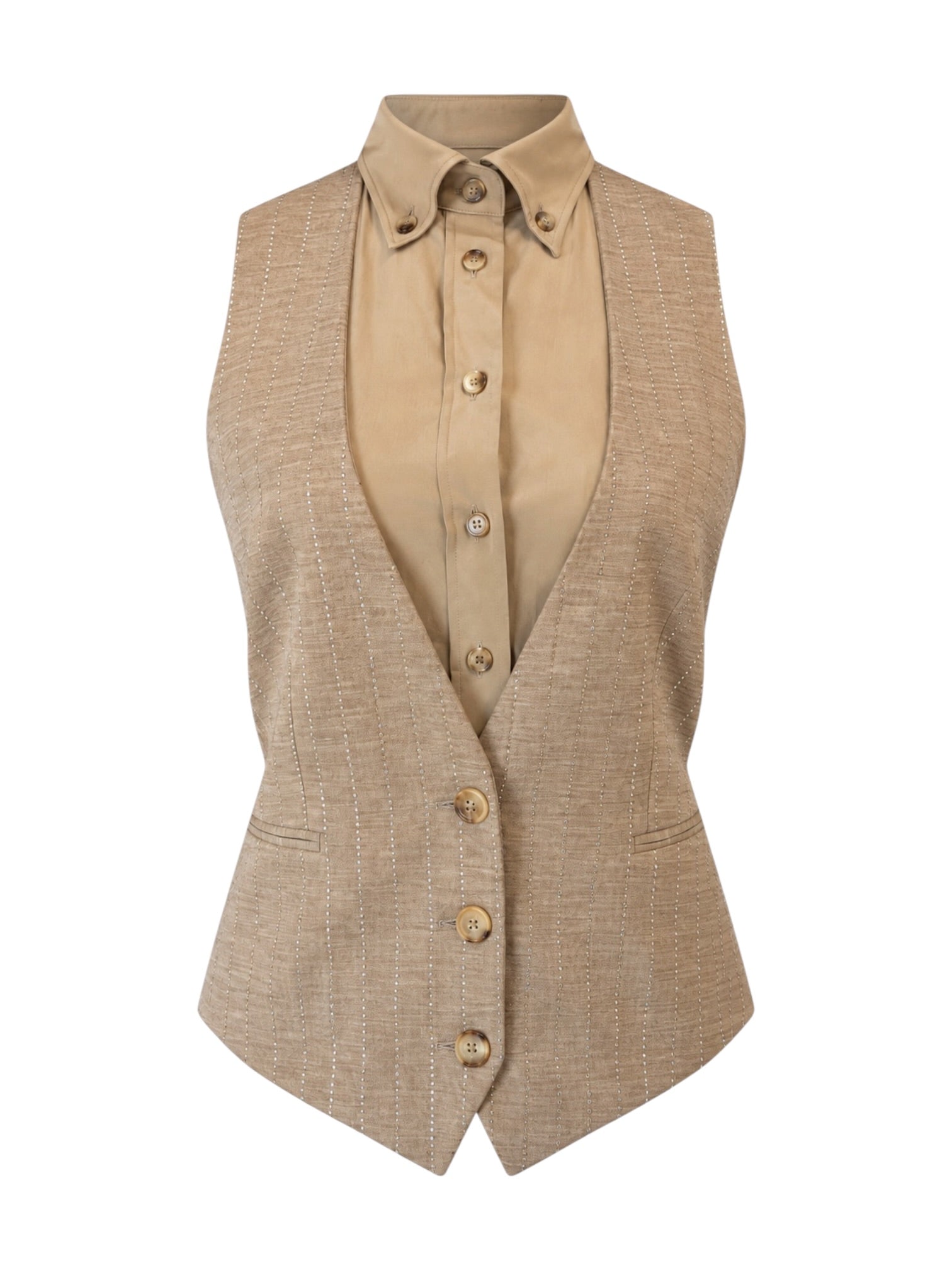 NUDE RHINESTONE WOOL/SILK COLLAR VEST(altered)@PARISD