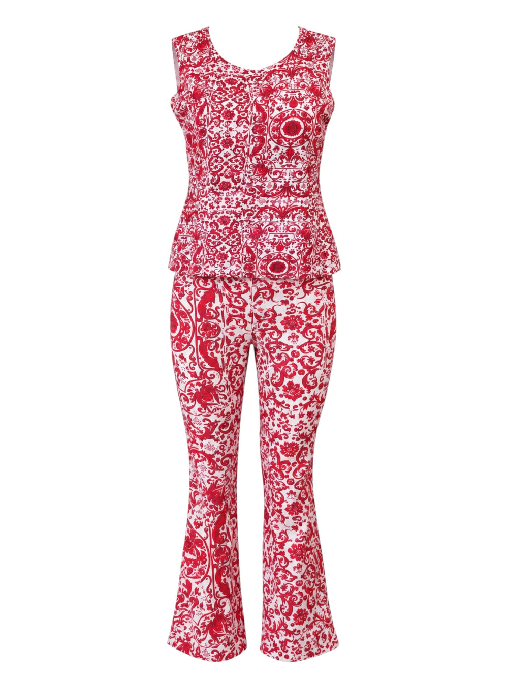RED BAROQUE PRINTED 2PC TANK & PANTS SET