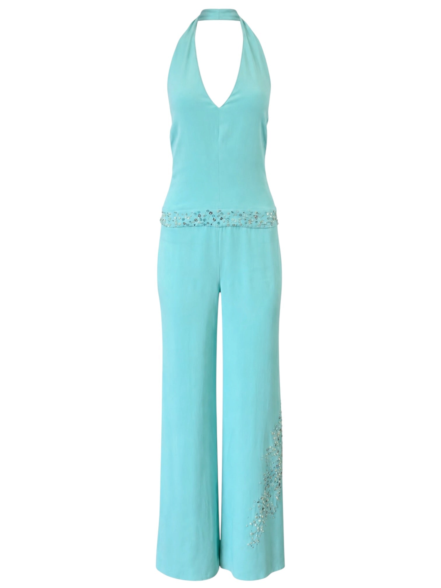 BLUE SEQUIN HALTER JUMPSUIT (AS IS)