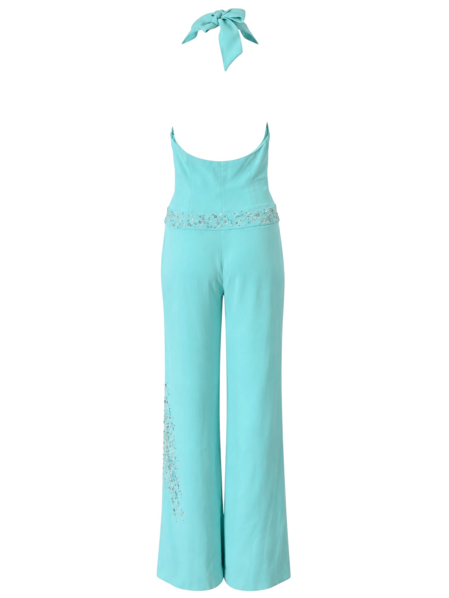 BLUE SEQUIN HALTER JUMPSUIT (AS IS)