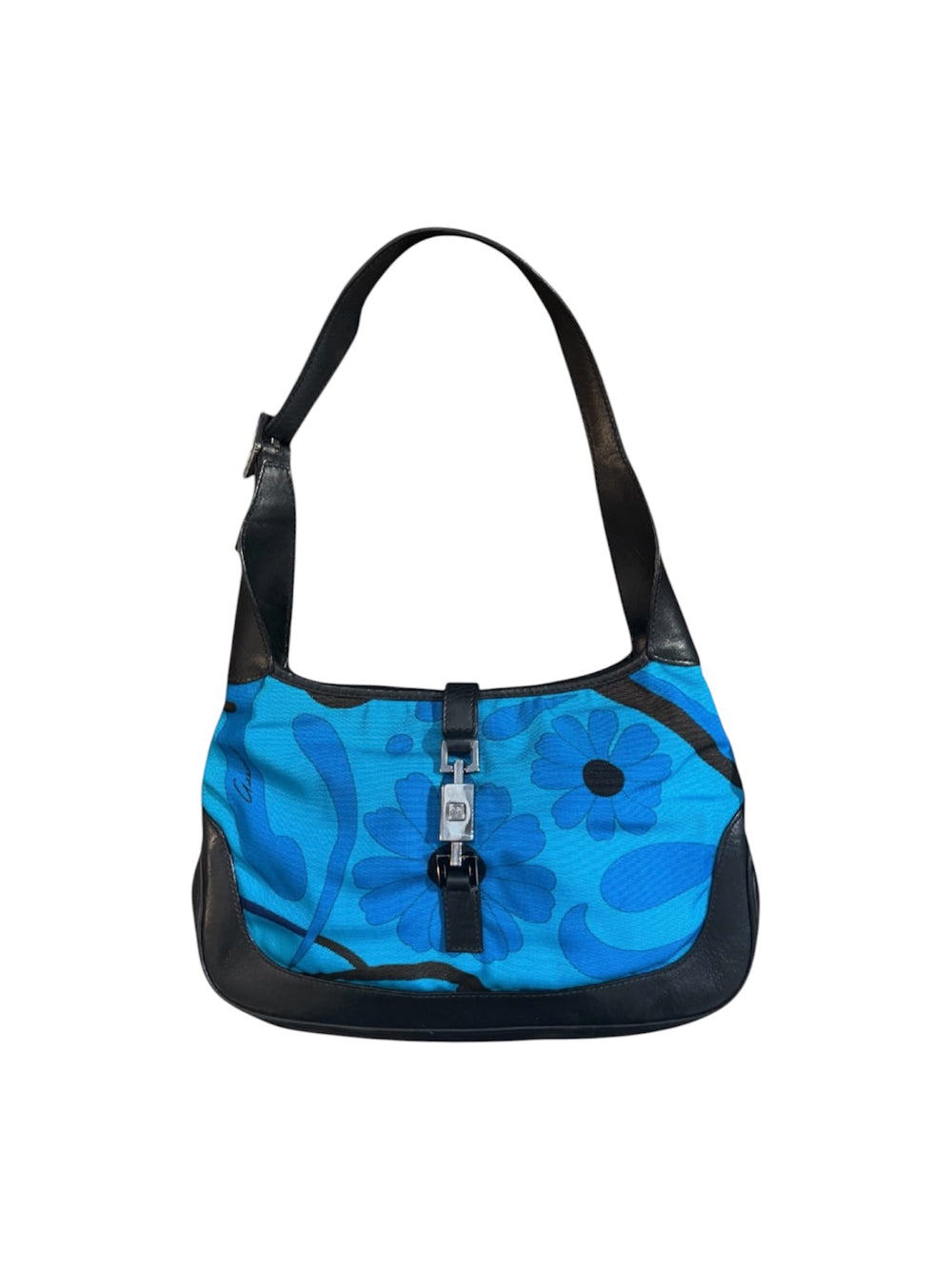 SS1999 RARE BLUE FLORAL CANVAS & LEATHER SHOULDER BAG