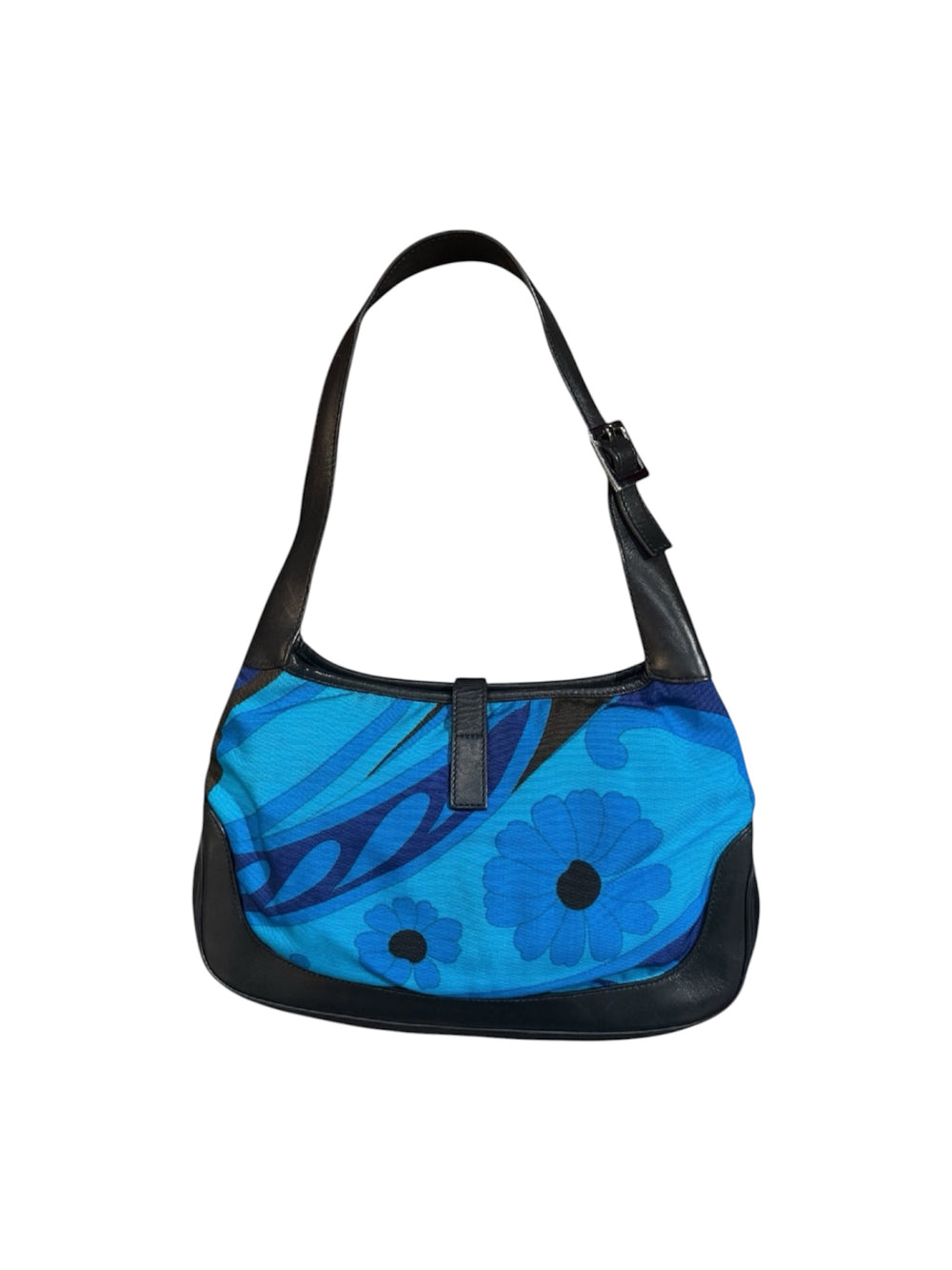 SS1999 RARE BLUE FLORAL CANVAS & LEATHER SHOULDER BAG