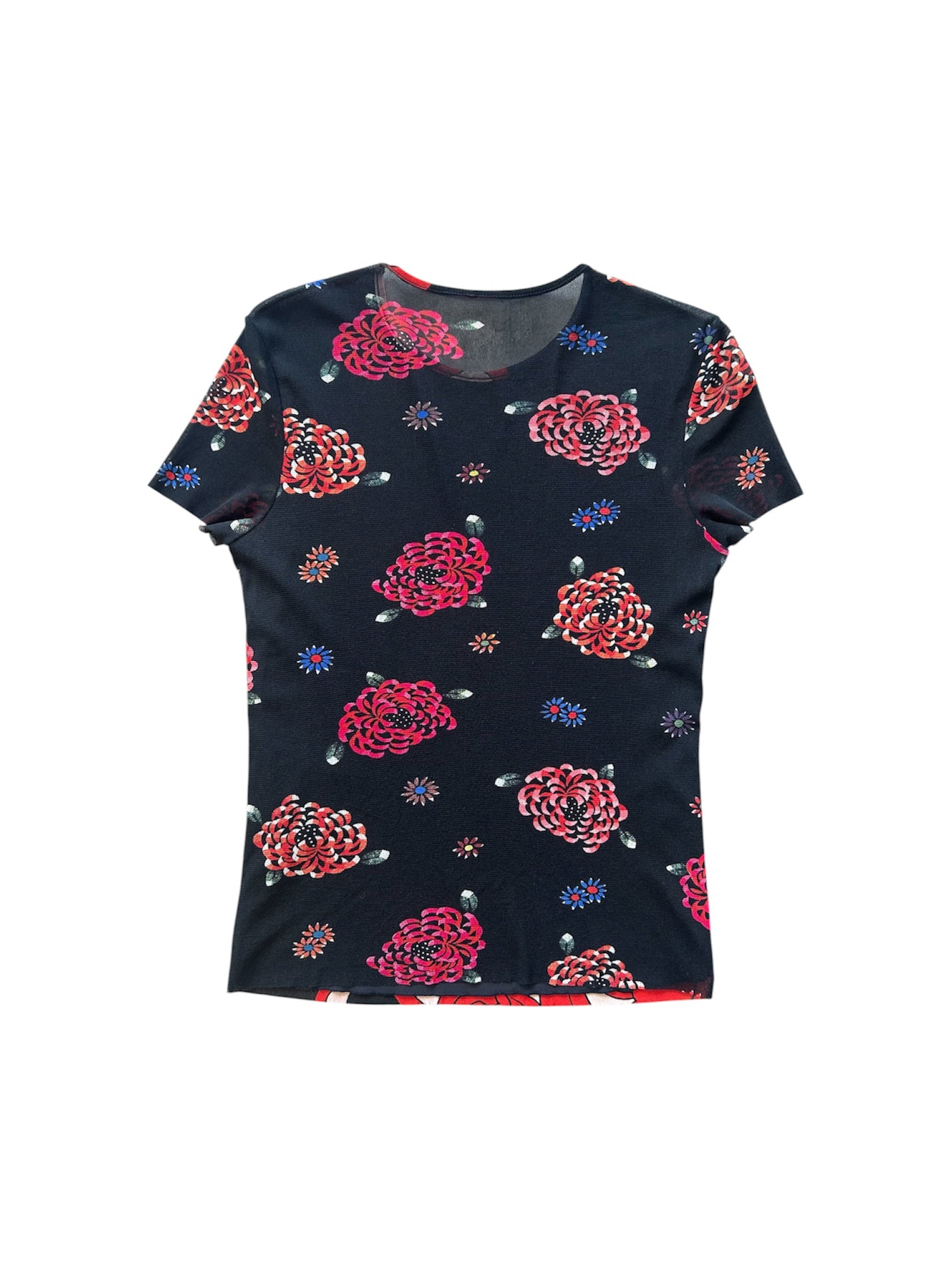 BLACK/RED MESH FLORAL TOP @TSCOTT