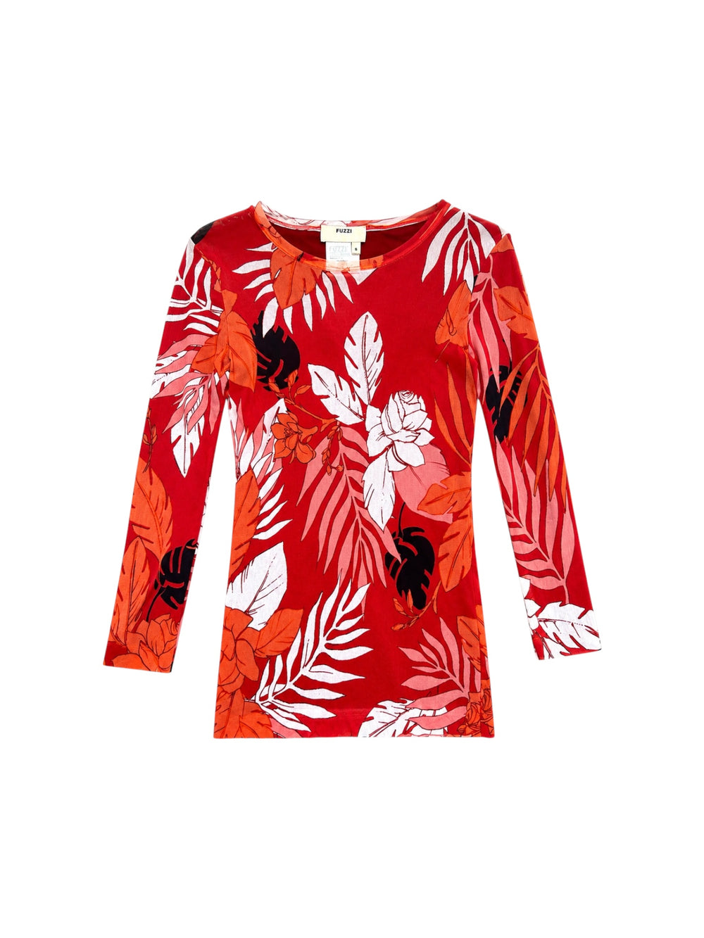 RED PALM TREE & ROSE PRINTED MESH L/S TOP @CPARA