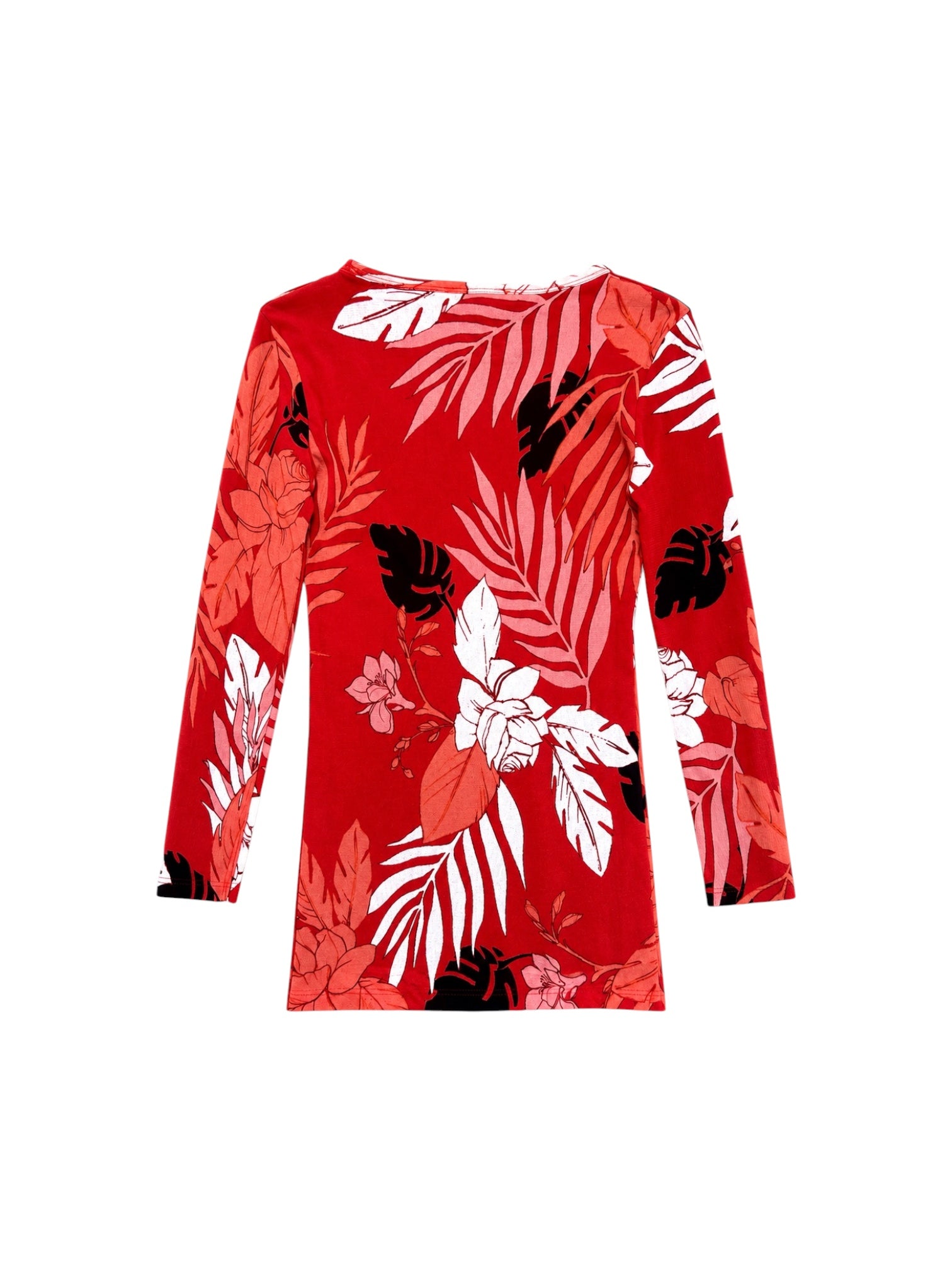 RED PALM TREE & ROSE PRINTED MESH L/S TOP @CPARA