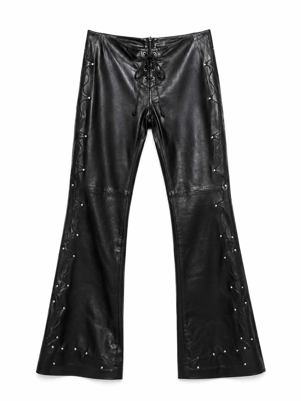 00S BLACK FLARED LACE UP LEATHER PANTS @EA