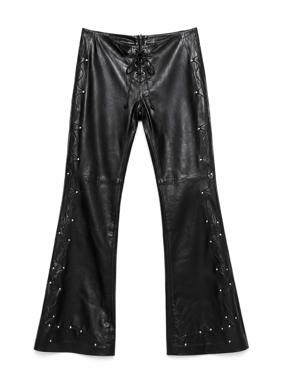 00S BLACK FLARED LACE UP LEATHER PANTS @EA