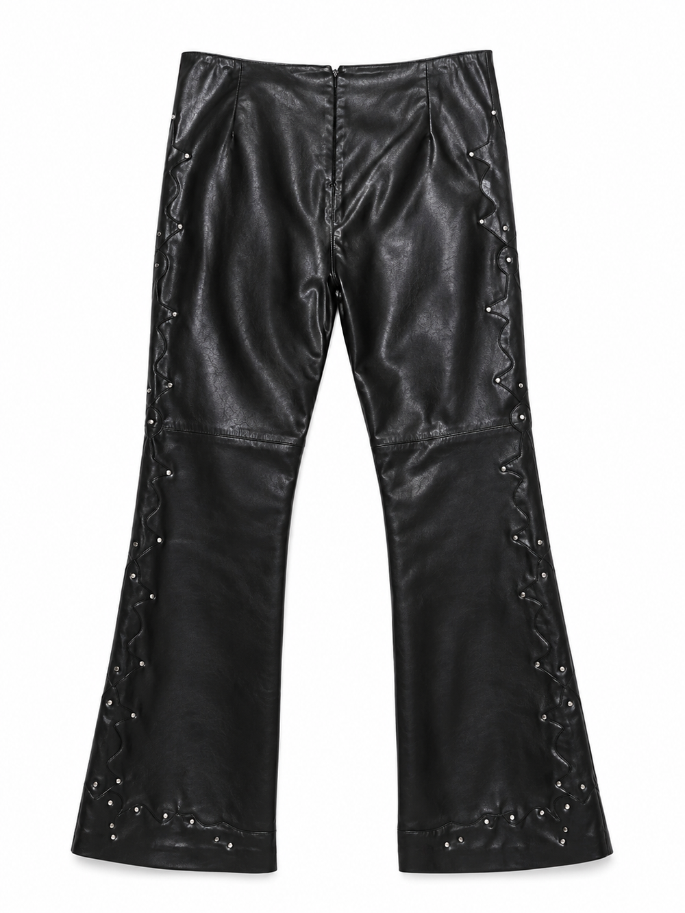 00S BLACK FLARED LACE UP LEATHER PANTS @EA