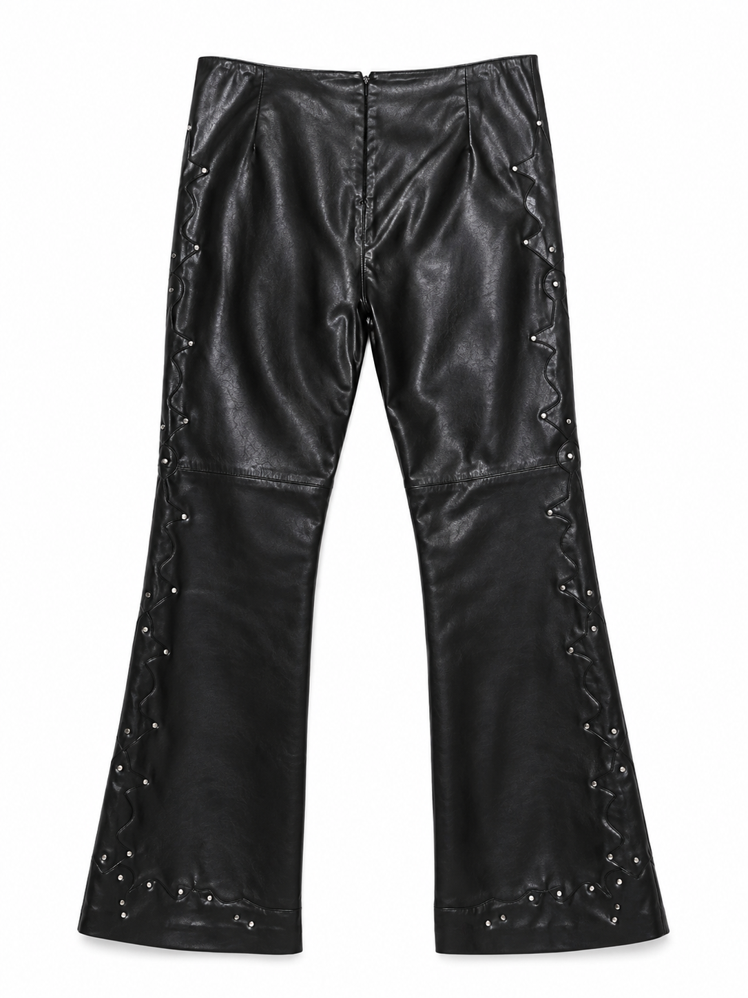 00S BLACK FLARED LACE UP LEATHER PANTS @EA
