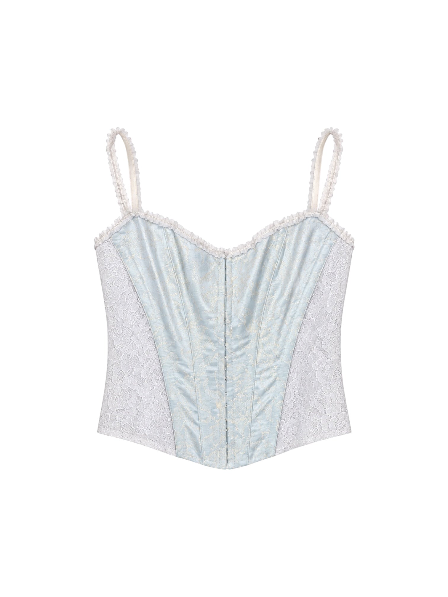 BABY BLUE/WHITE LACE BUSTIER LACE UP TOP