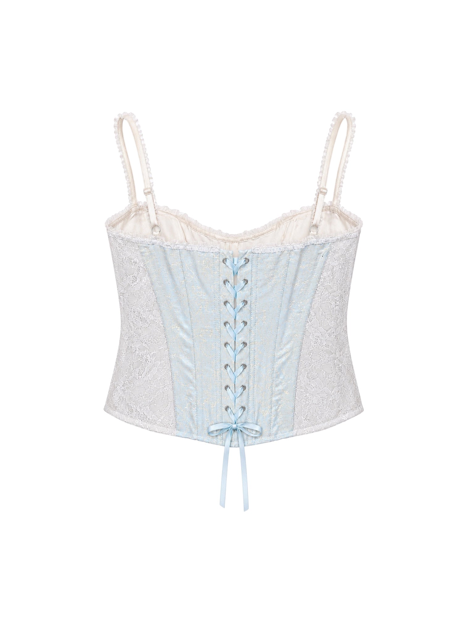 BABY BLUE/WHITE LACE BUSTIER LACE UP TOP