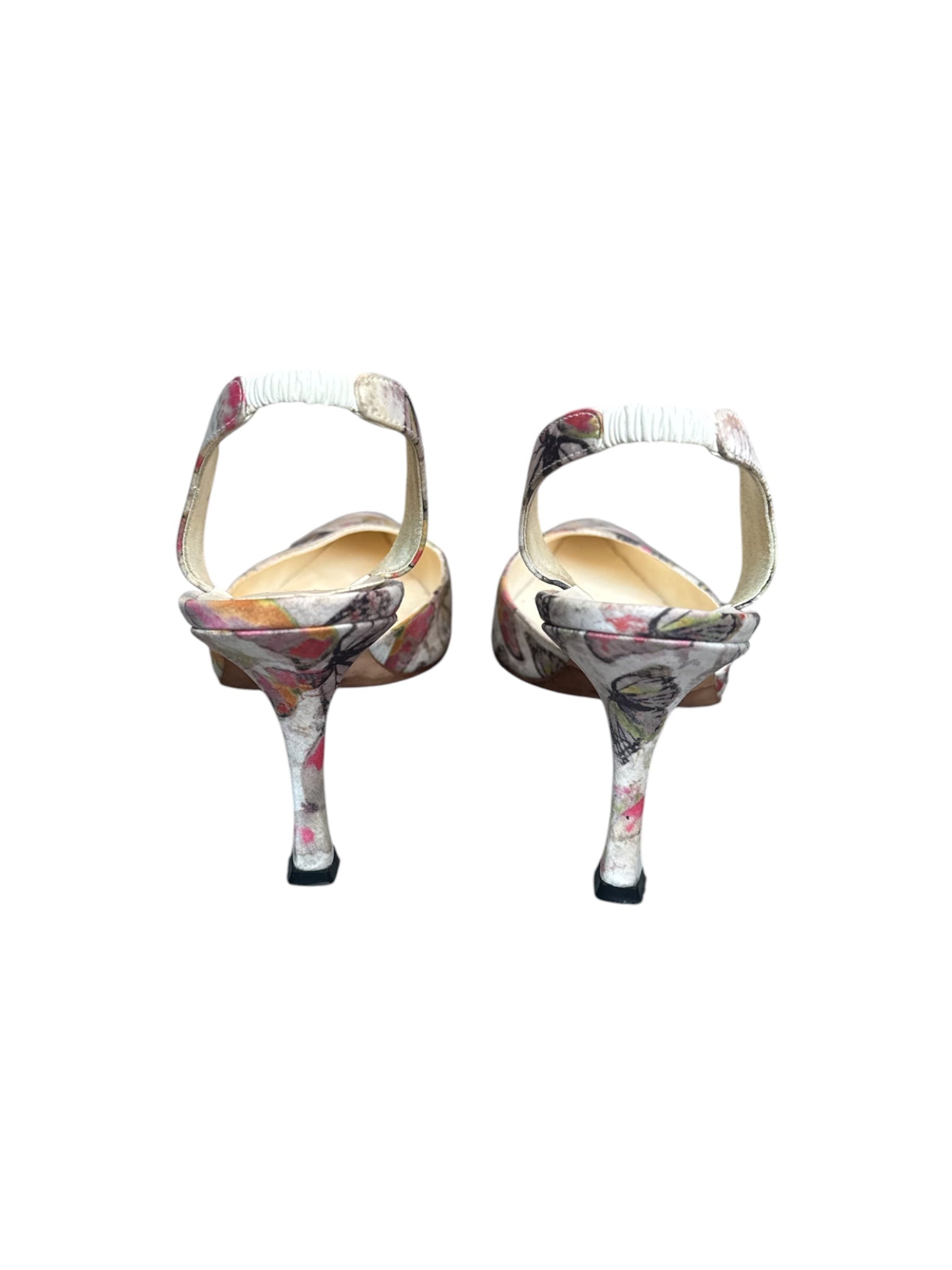 SATIN BUTTERFLY PRINTED SLINGBACK MULES