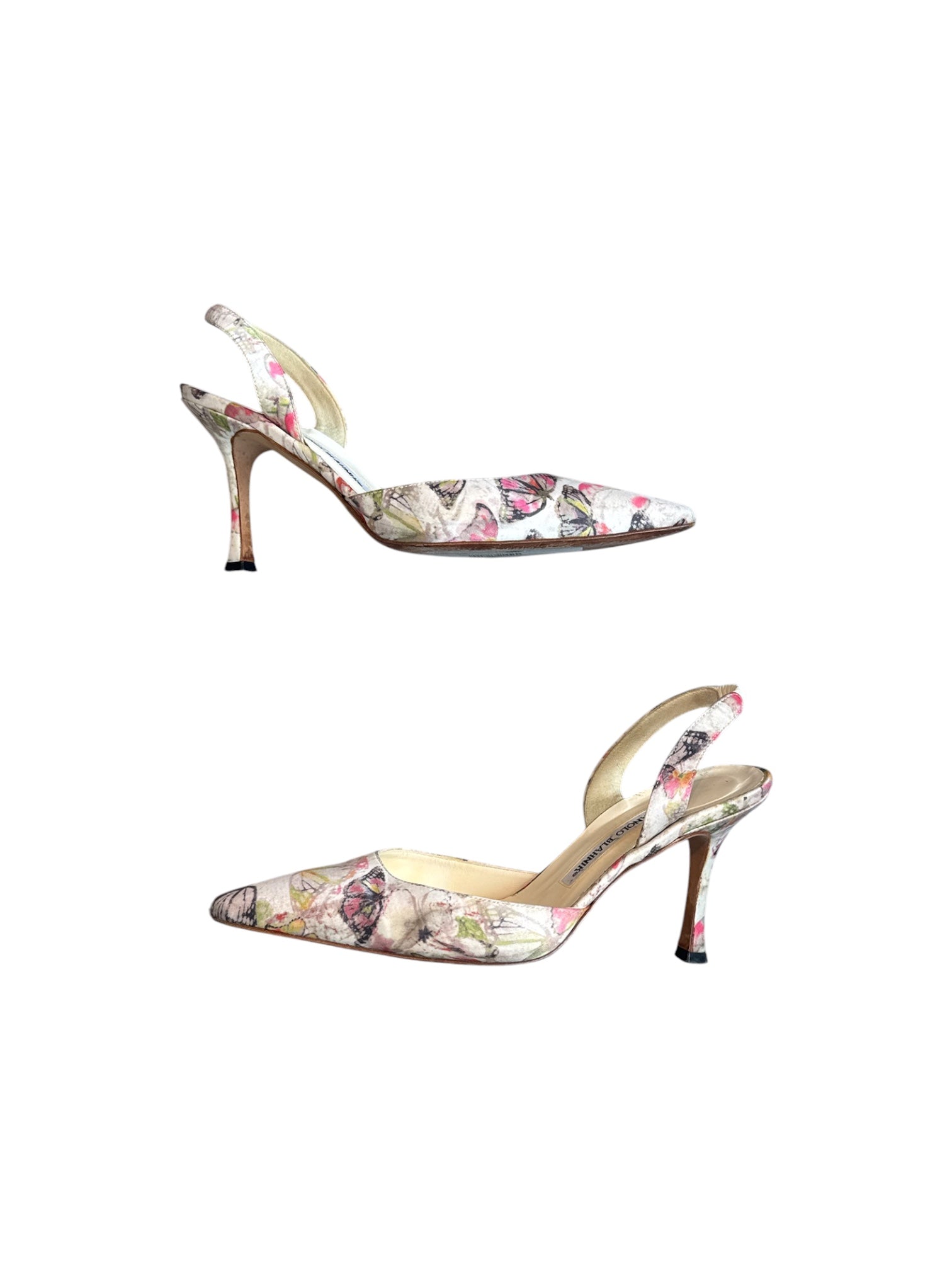 SATIN BUTTERFLY PRINTED SLINGBACK MULES