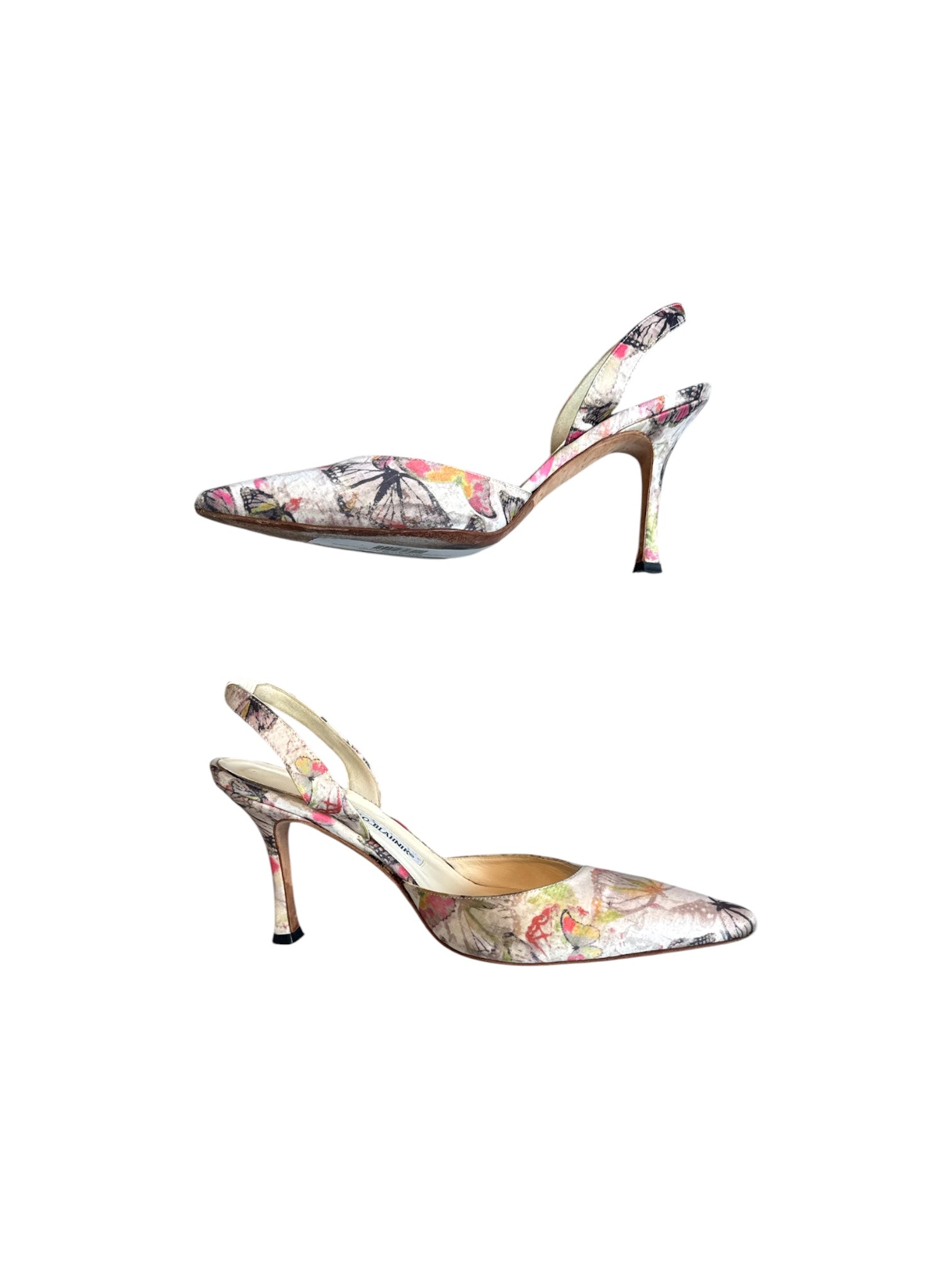 SATIN BUTTERFLY PRINTED SLINGBACK MULES