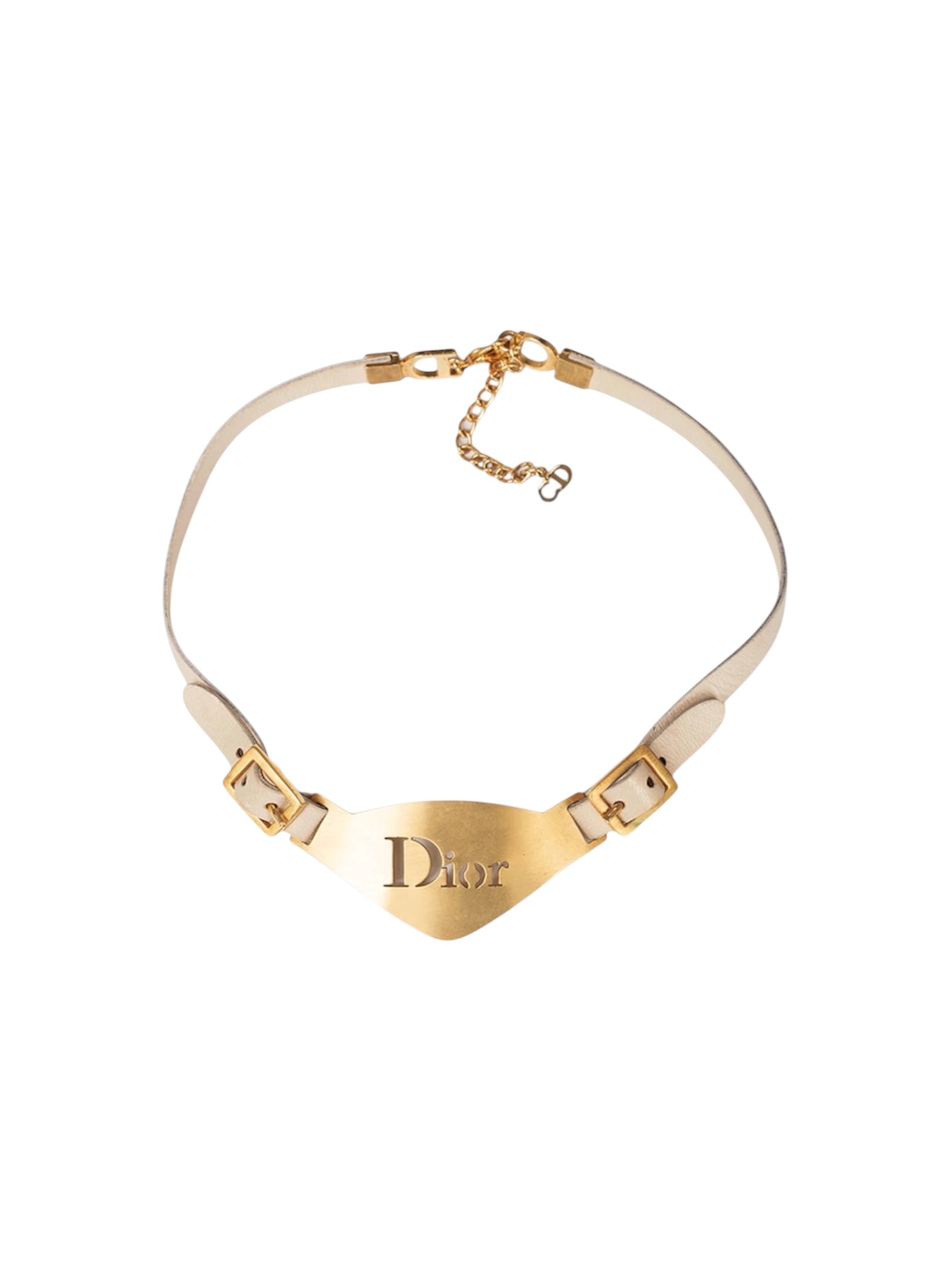 00S CREAM LEATHER CHOKER WITH GOLD CUTOUT PLAQUE