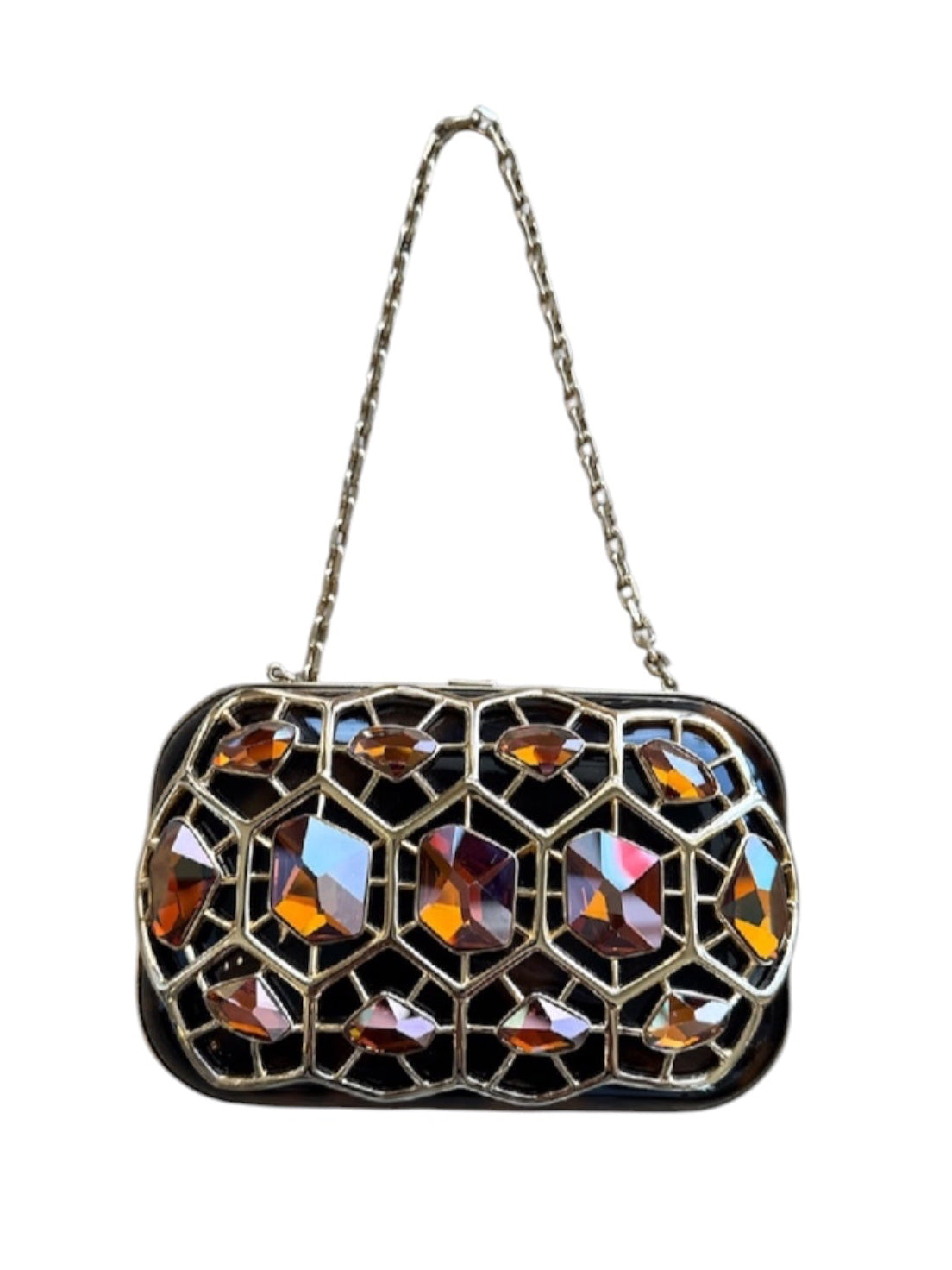 TORTOISE & GOLD STONED CLUTCH BAG @CLAUM