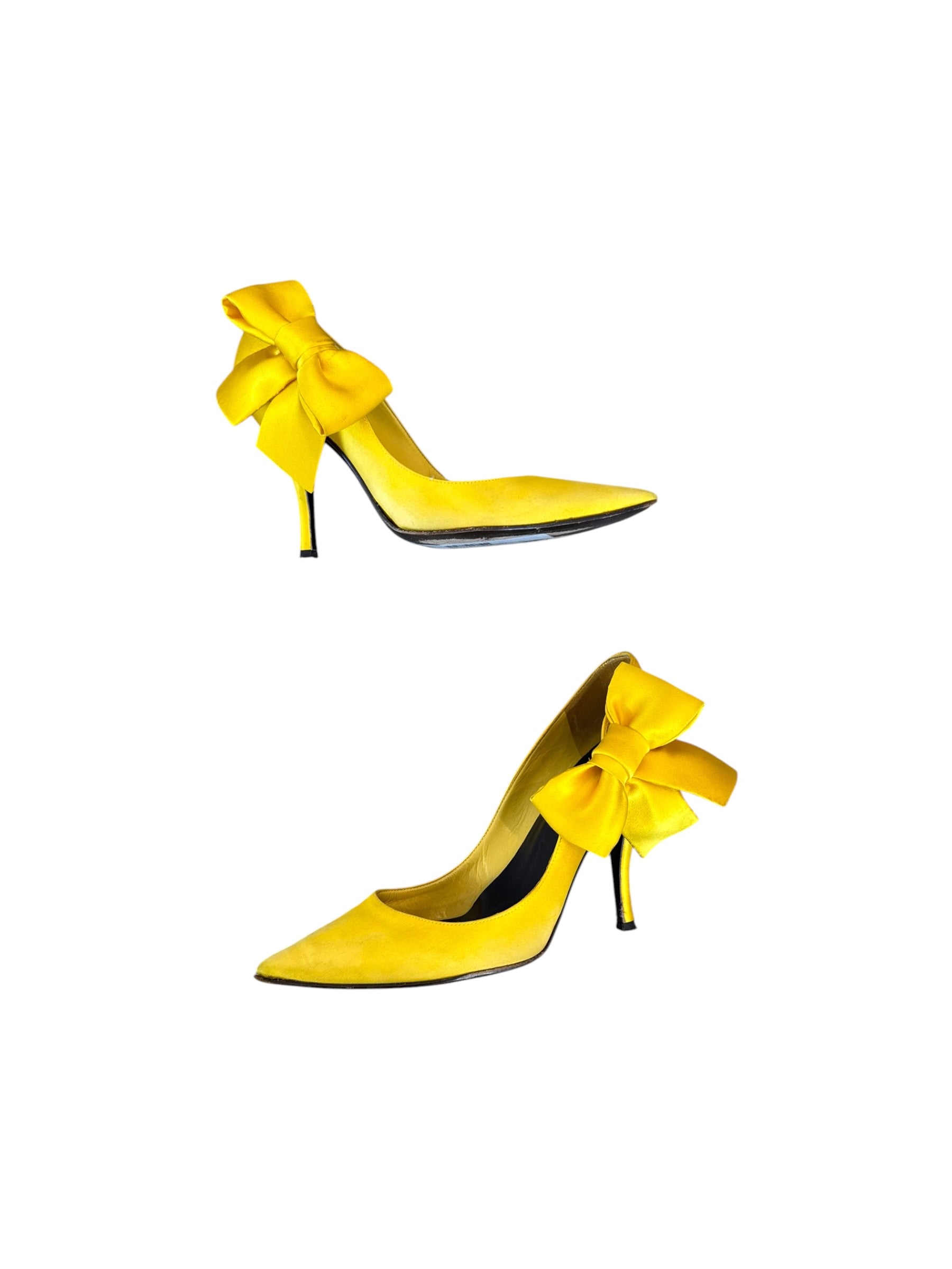 YELLOW SATIN BOW HEELS @JKOVA