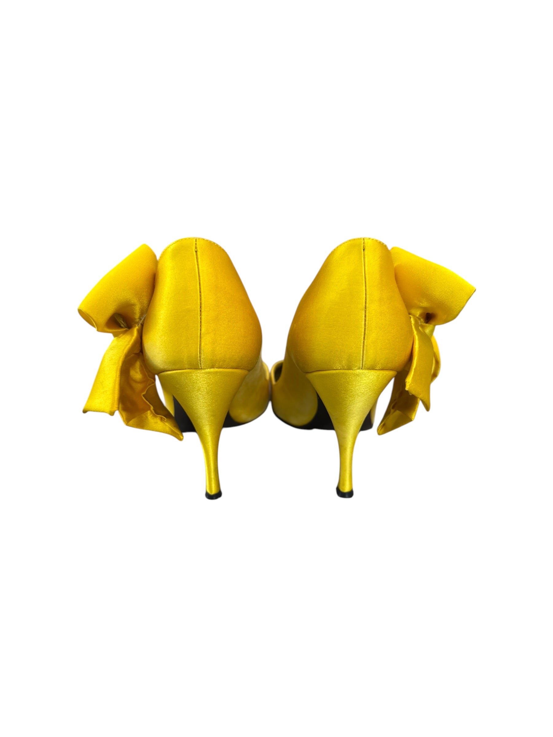 YELLOW SATIN BOW HEELS @JKOVA