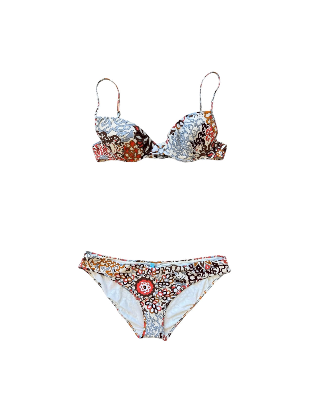 00S BROWN/PEACH GEOMETRIC PRINTED 2PC BIKINI