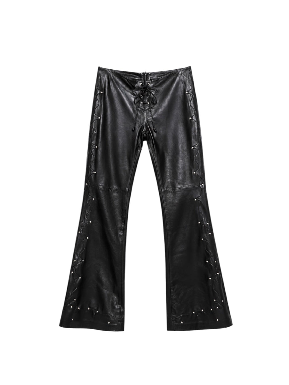 00S BLACK FLARED LACE UP LEATHER PANTS @EA
