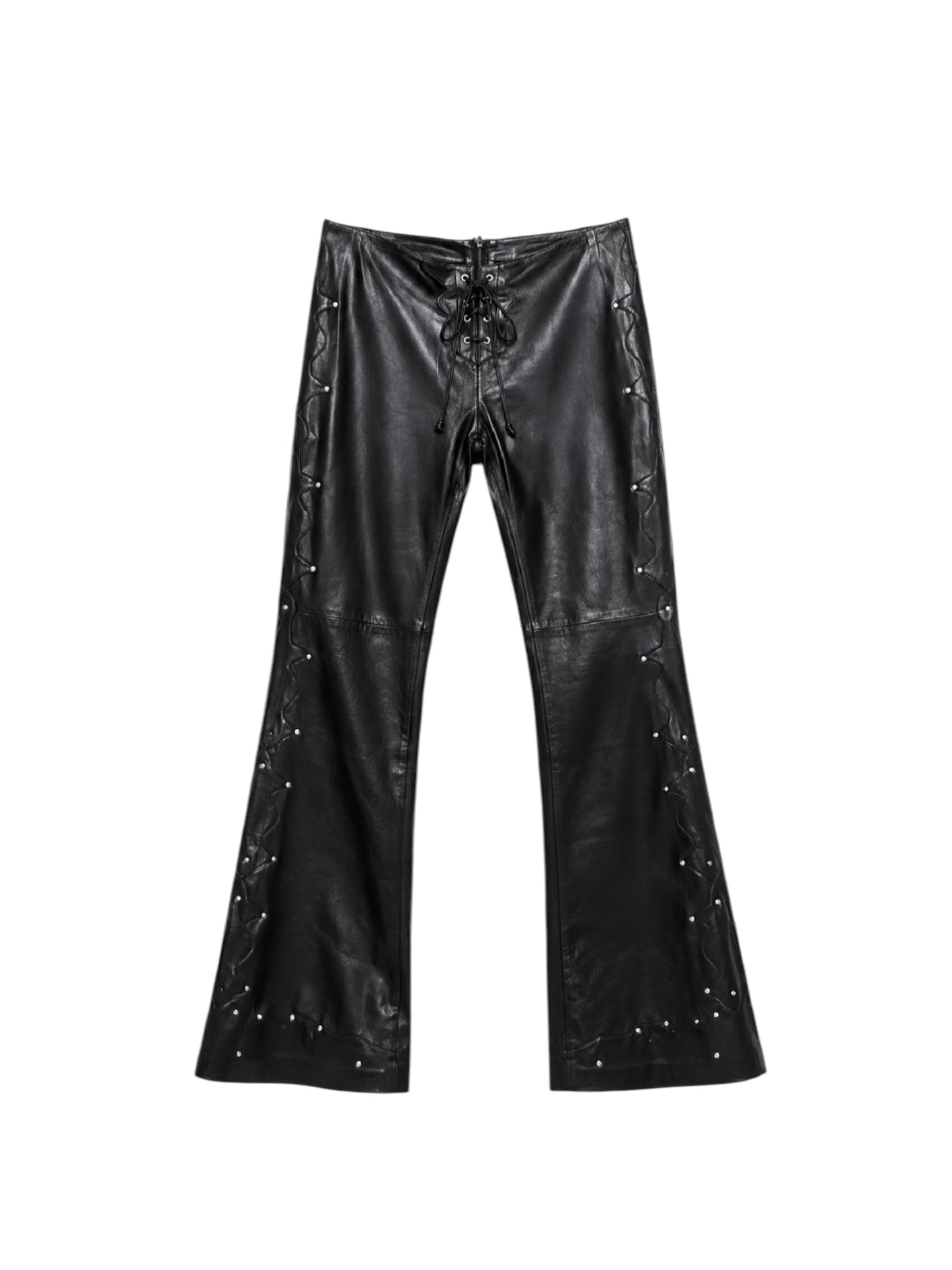 00S BLACK FLARED LACE UP LEATHER PANTS @EA